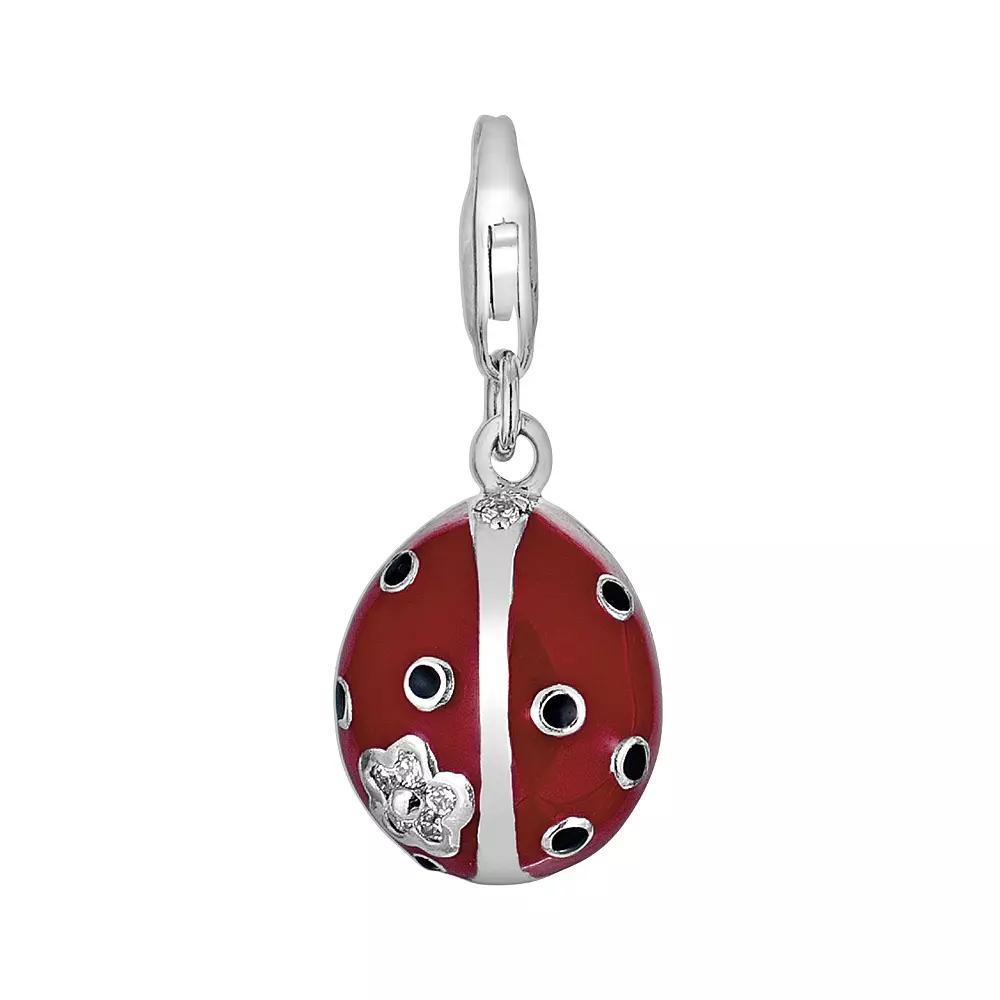 Sterling Silver White Topaz Ladybug Charm, Women's Product Image