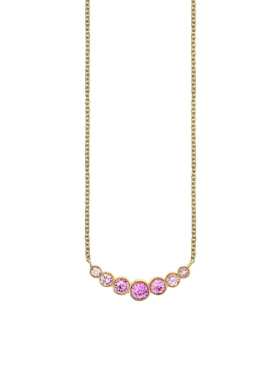 14K Graduated Bezel Curve Bar Necklace with Pink Sapphires Product Image
