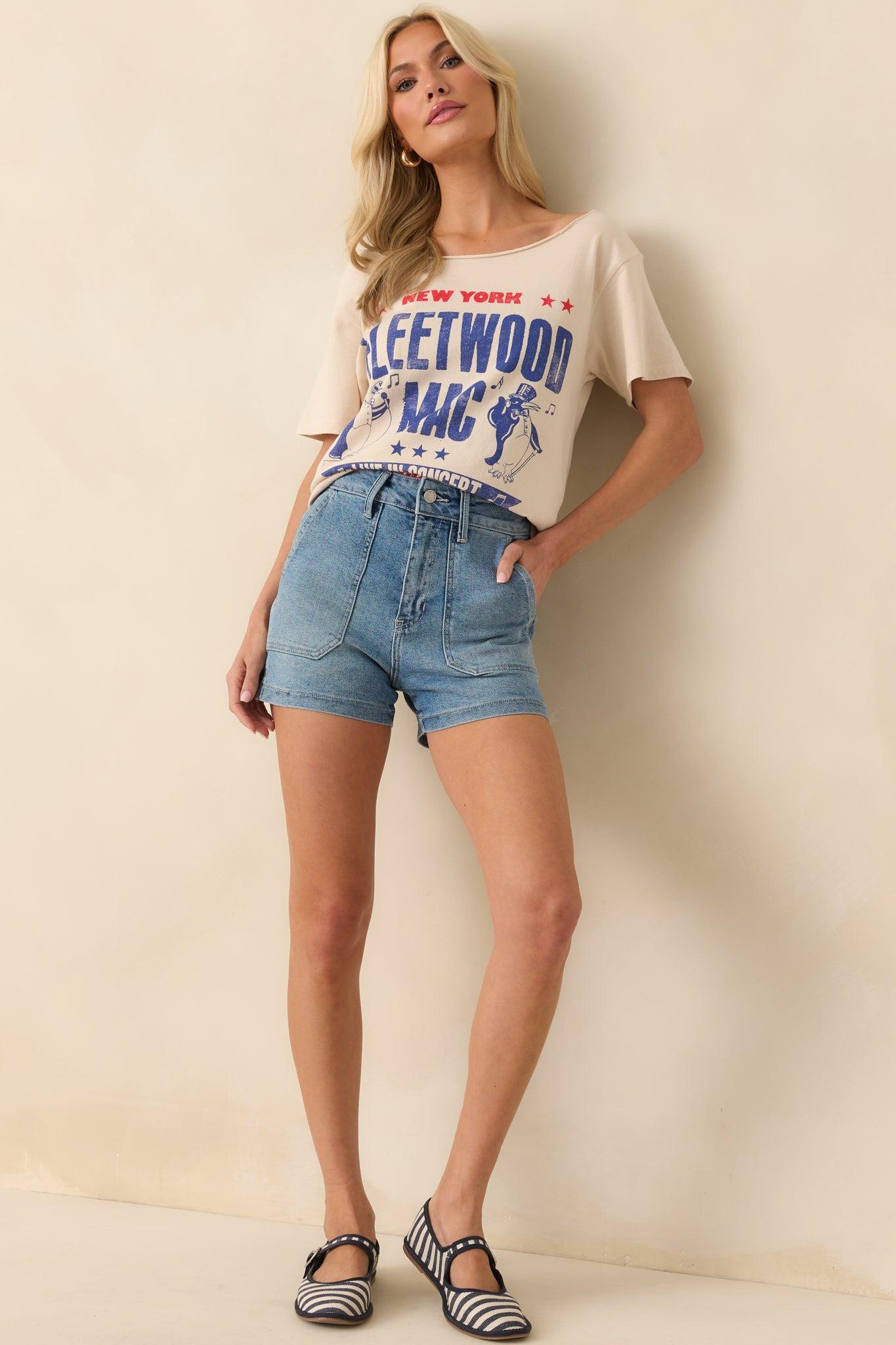 Fleetwood Mac Beige Cotton Live In Concert Off The Shoulder Tee Product Image