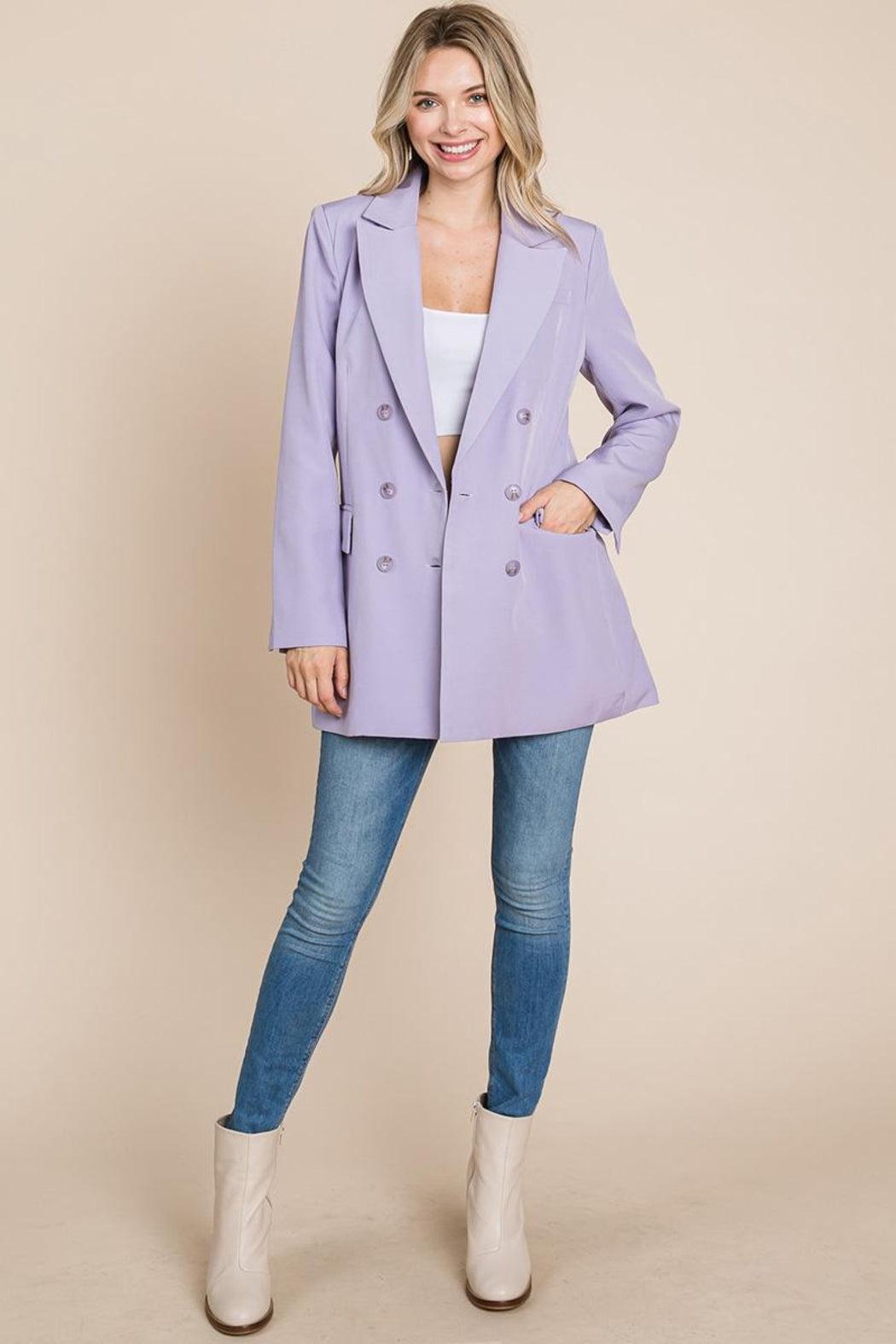 Collar Long Double Breasted Blazer Jacket Female Product Image