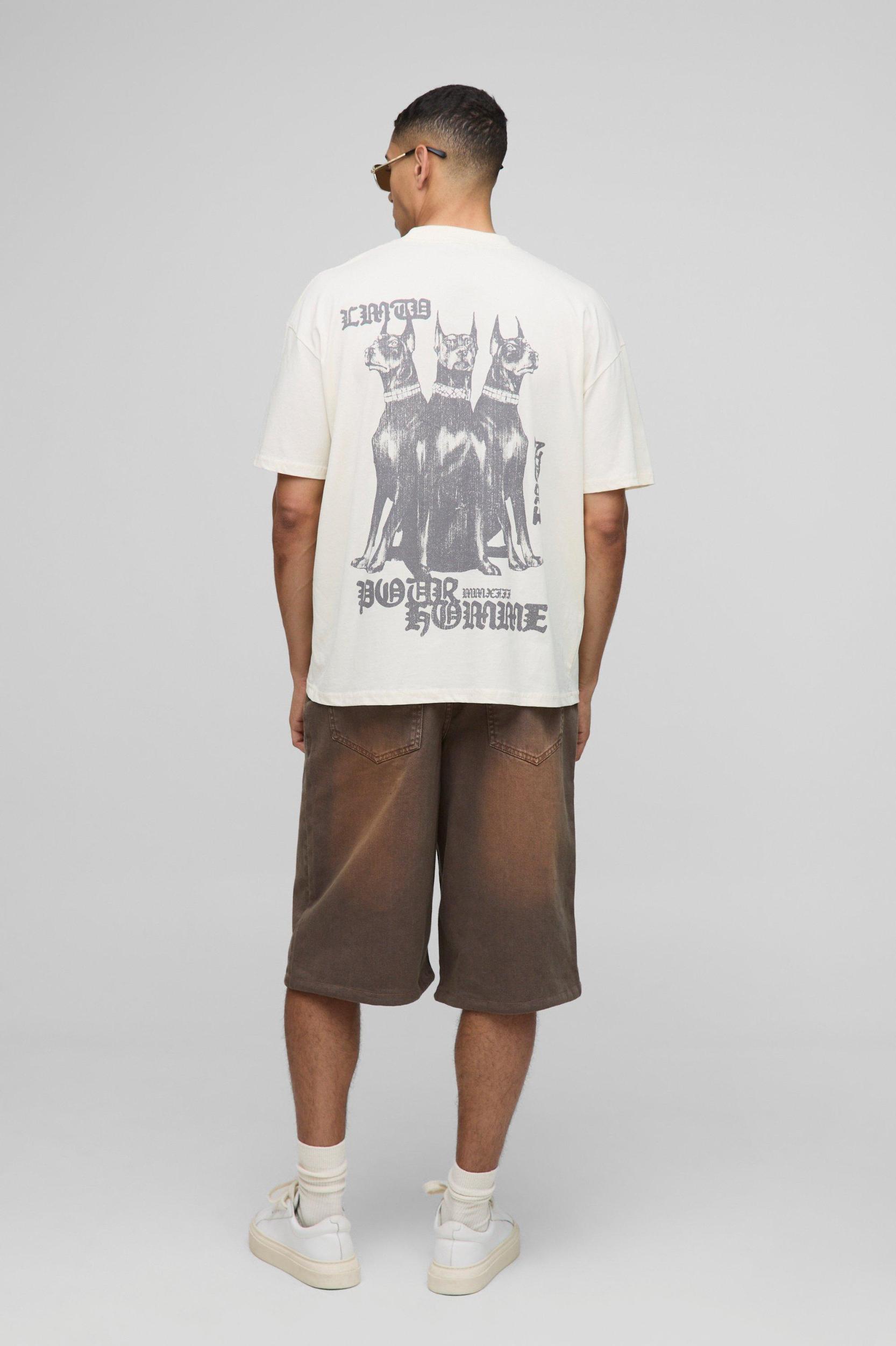 Oversized Extended Neck Pour Homme Canine Graphic T-Shirt | boohooMAN USA Product Image