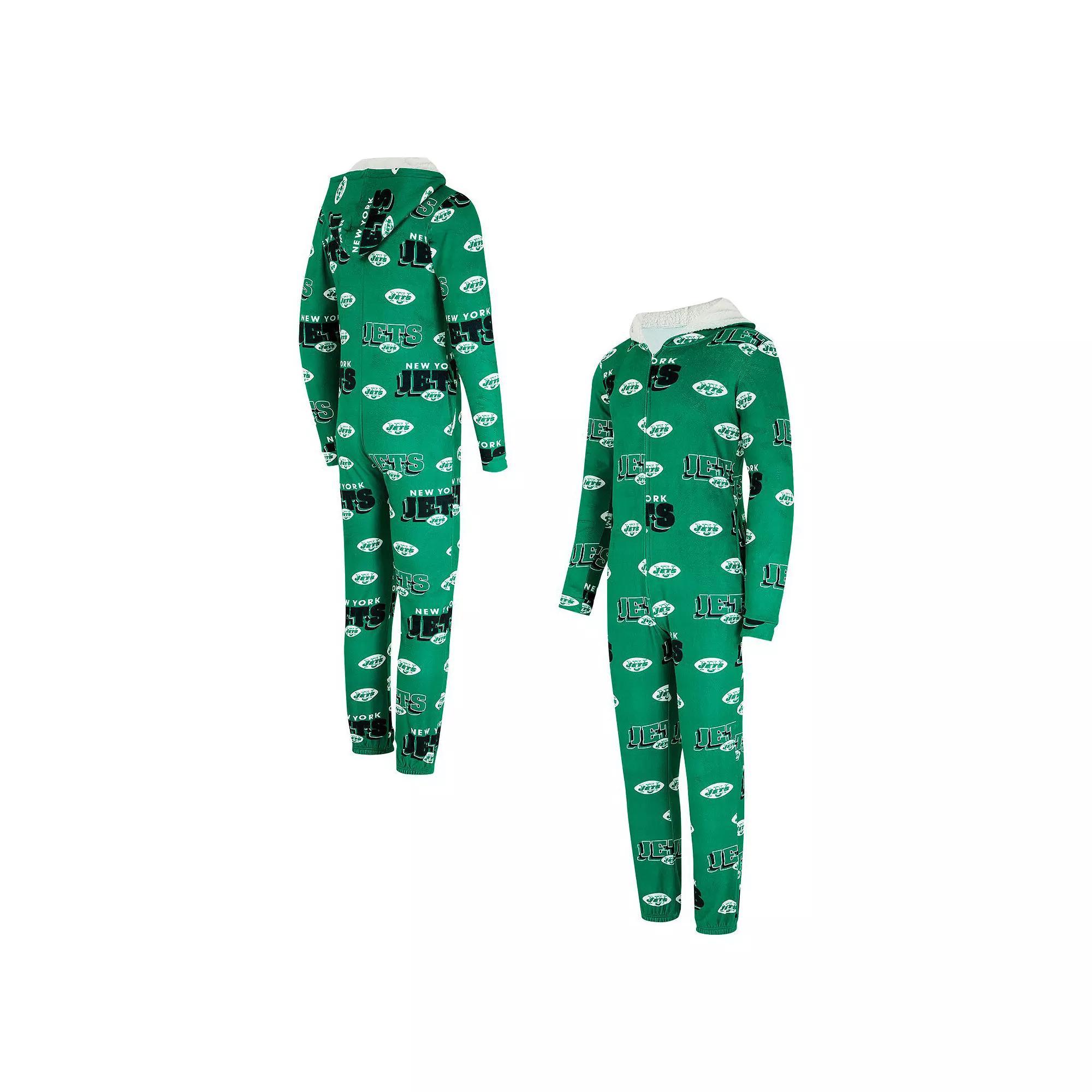 Women's Concepts Sport Kelly Green New York Jets Throwback Roadway Allover Print Microfleece Full-Zip Union Suit, Size: Small Product Image