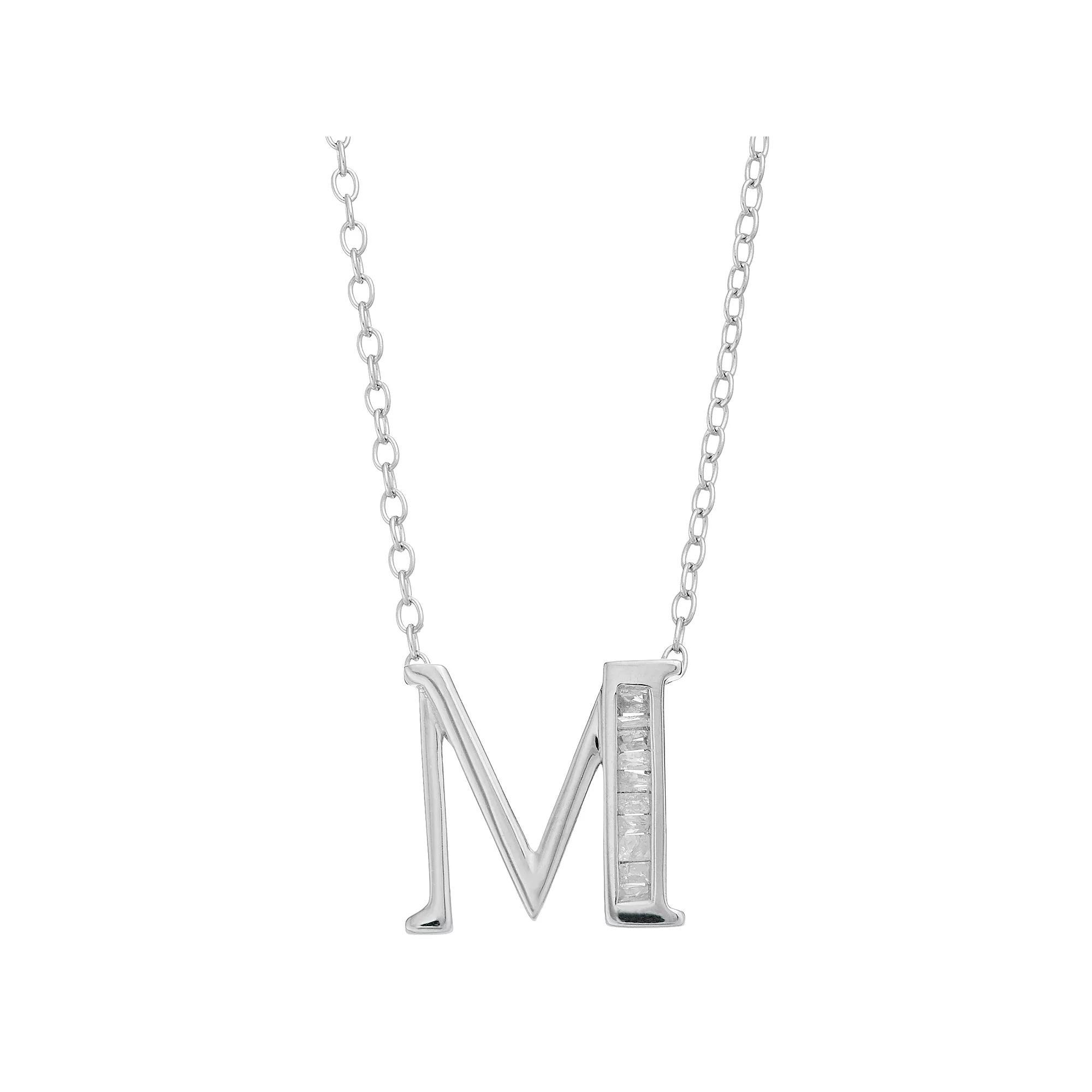 Sterling Silver Baguette Diamond Initial Pendant Necklace, Women's, Size: 18" Product Image