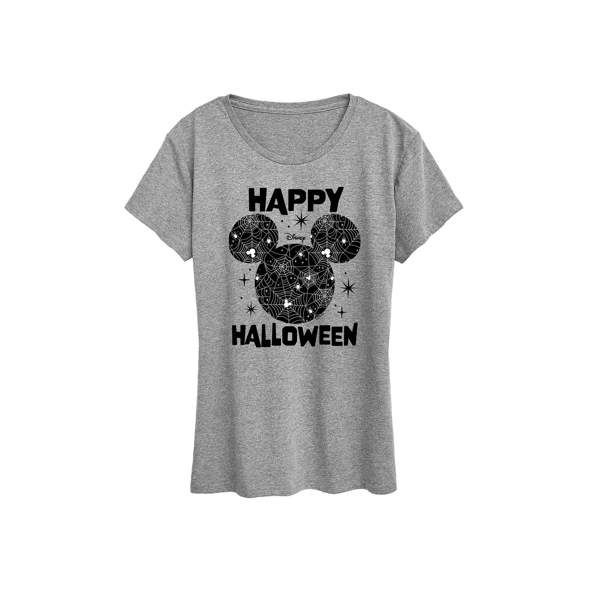 Disneys Mickey Mouse Womens Happy Halloween Spider Web Graphic Tee Product Image