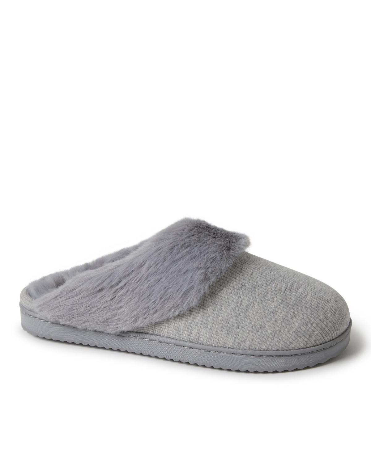 Dearfoams Dahlia Rib Knit Faux Fur-Lined Women's Scuff Slippers, Size: Small, Light Grey Gray Product Image