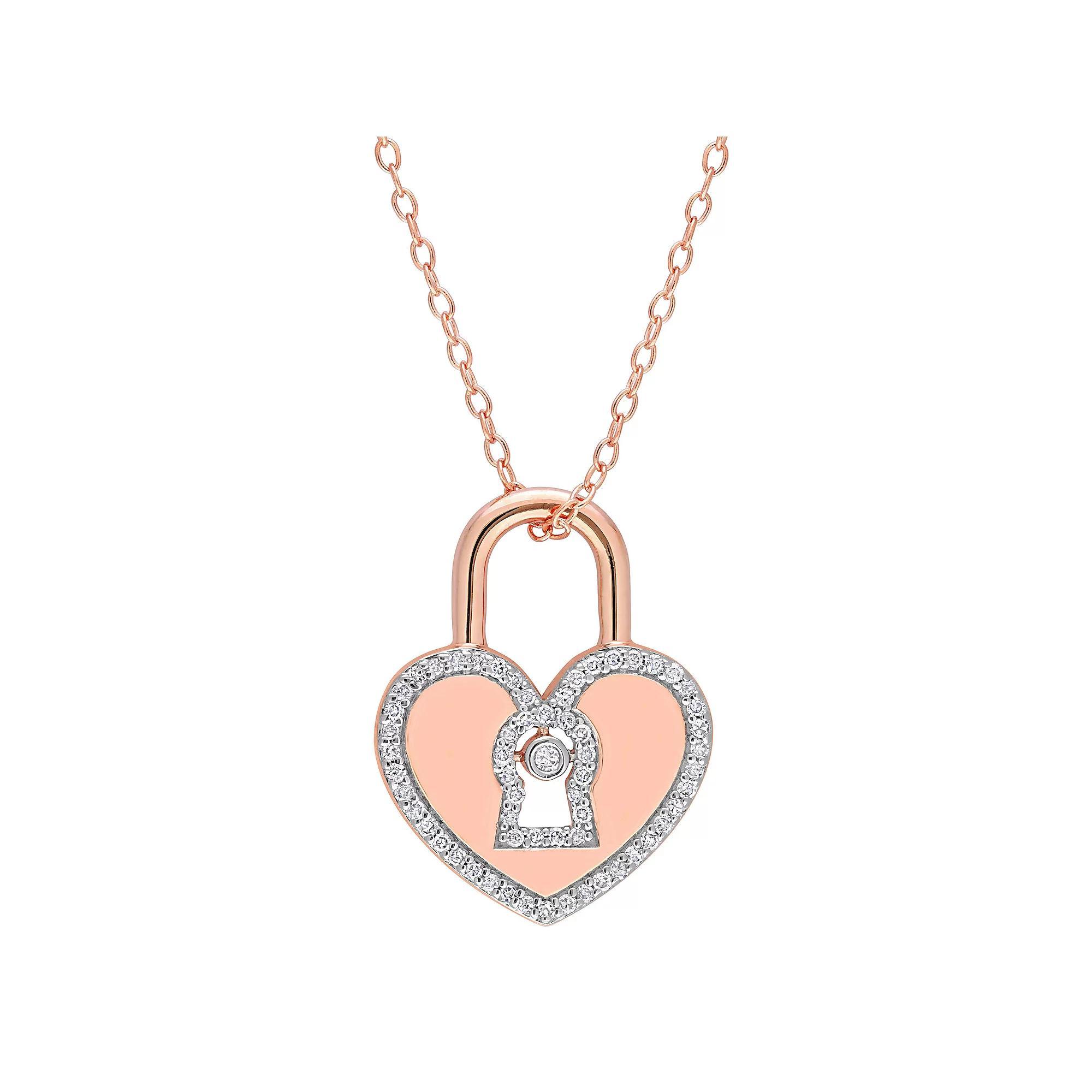 Stella Grace 18k Gold Over Sterling Silver 1/5 Carat T.W. Diamond Heart Locked Pendant Necklace, Women's, Size: 18", 18k Gold Plated Product Image