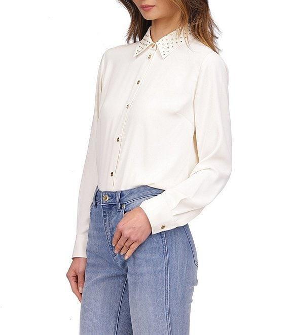 MICHAEL Michael Kors Astor Stud Collar Long Sleeve Button-Front Top Product Image