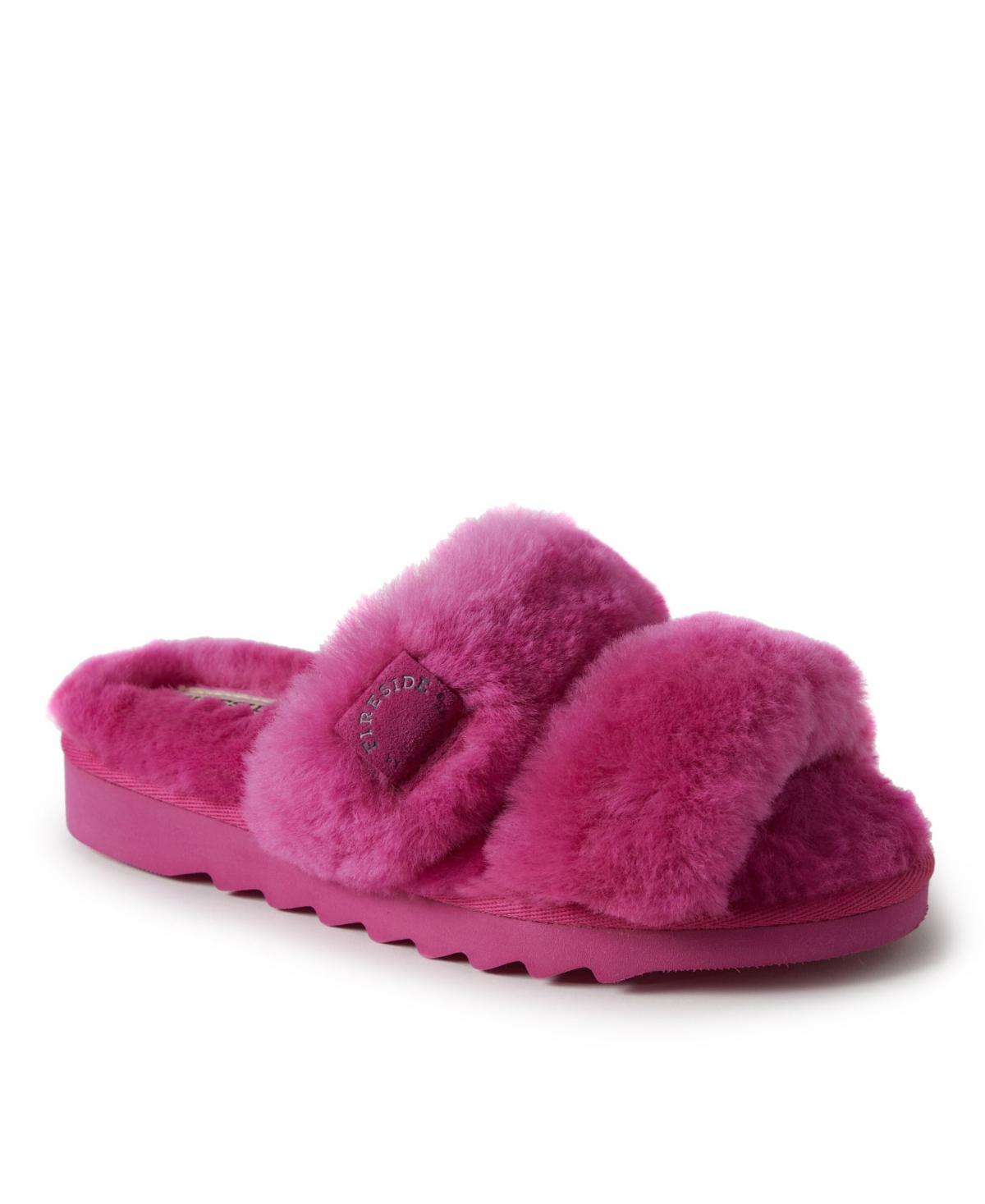 Fireside by Dearfoams Benalla Shearling Double Band Women's Slide Slippers, Size: 6, Beige Khaki Product Image