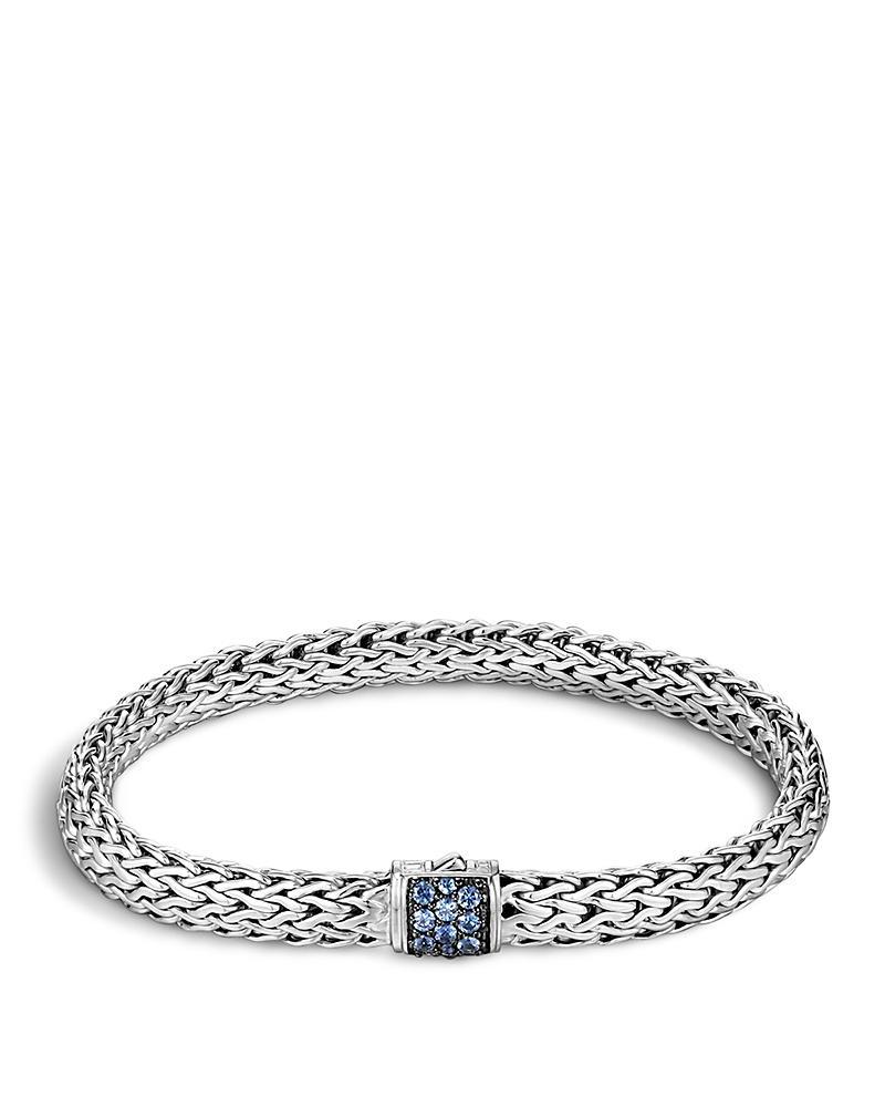Womens Classic Chain Sterling Silver & Sapphire Bracelet Product Image
