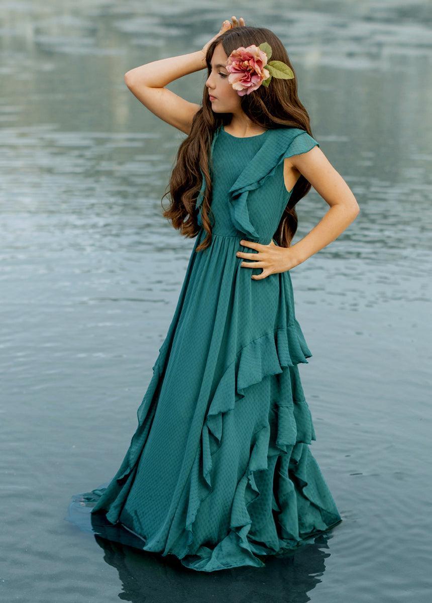 Sylviane Dress in Ocean Green Girls Product Image