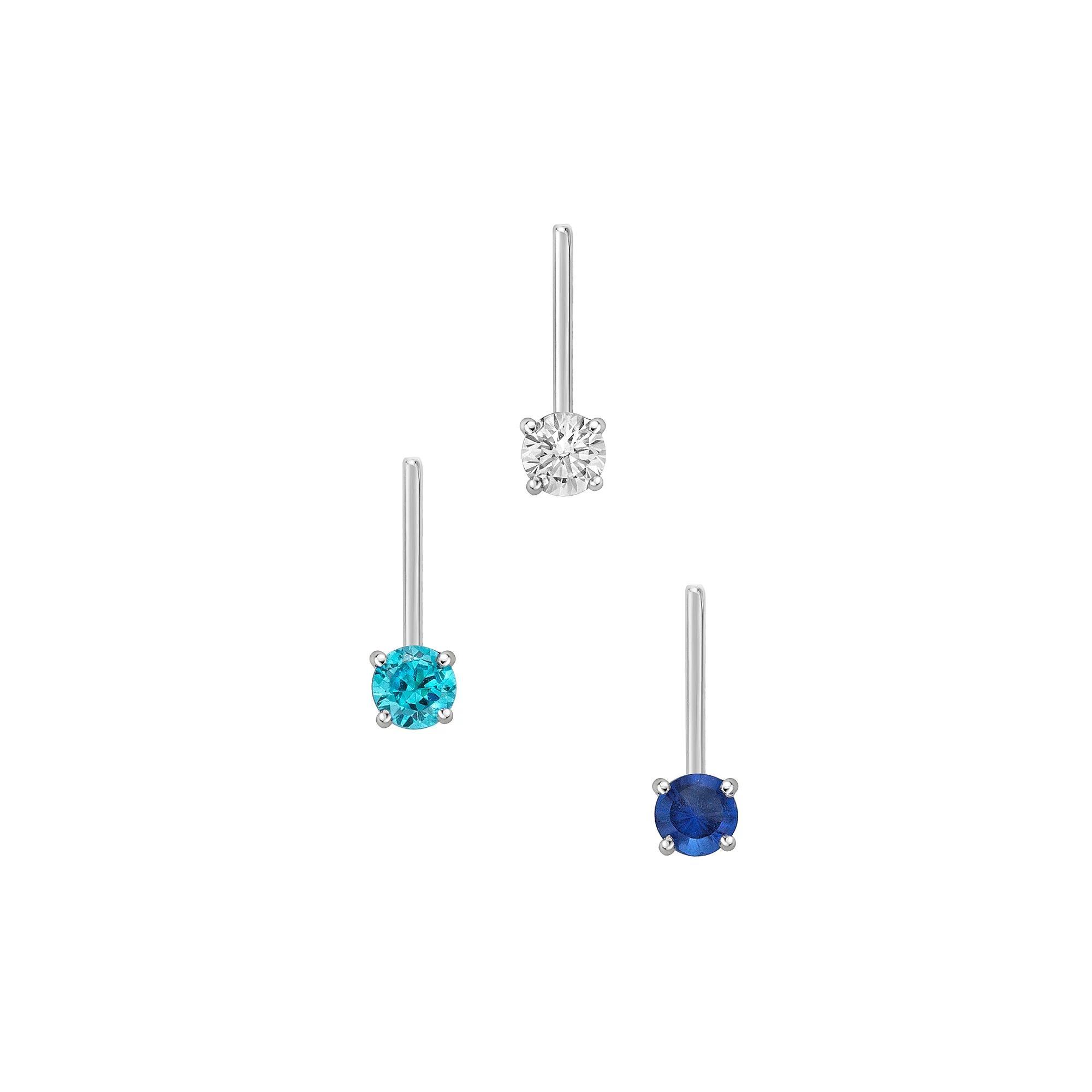 Lila Moon 14k White Gold 2 mm Tri-Color Cubic Zirconia L-Shaped Nose Ring Trio, Women's Product Image