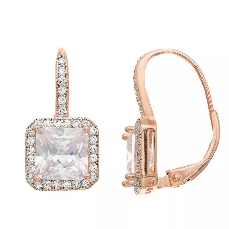 Sterling Silver Cubic Zirconia Square Drop Earrings, Womens, Pink Tone Product Image