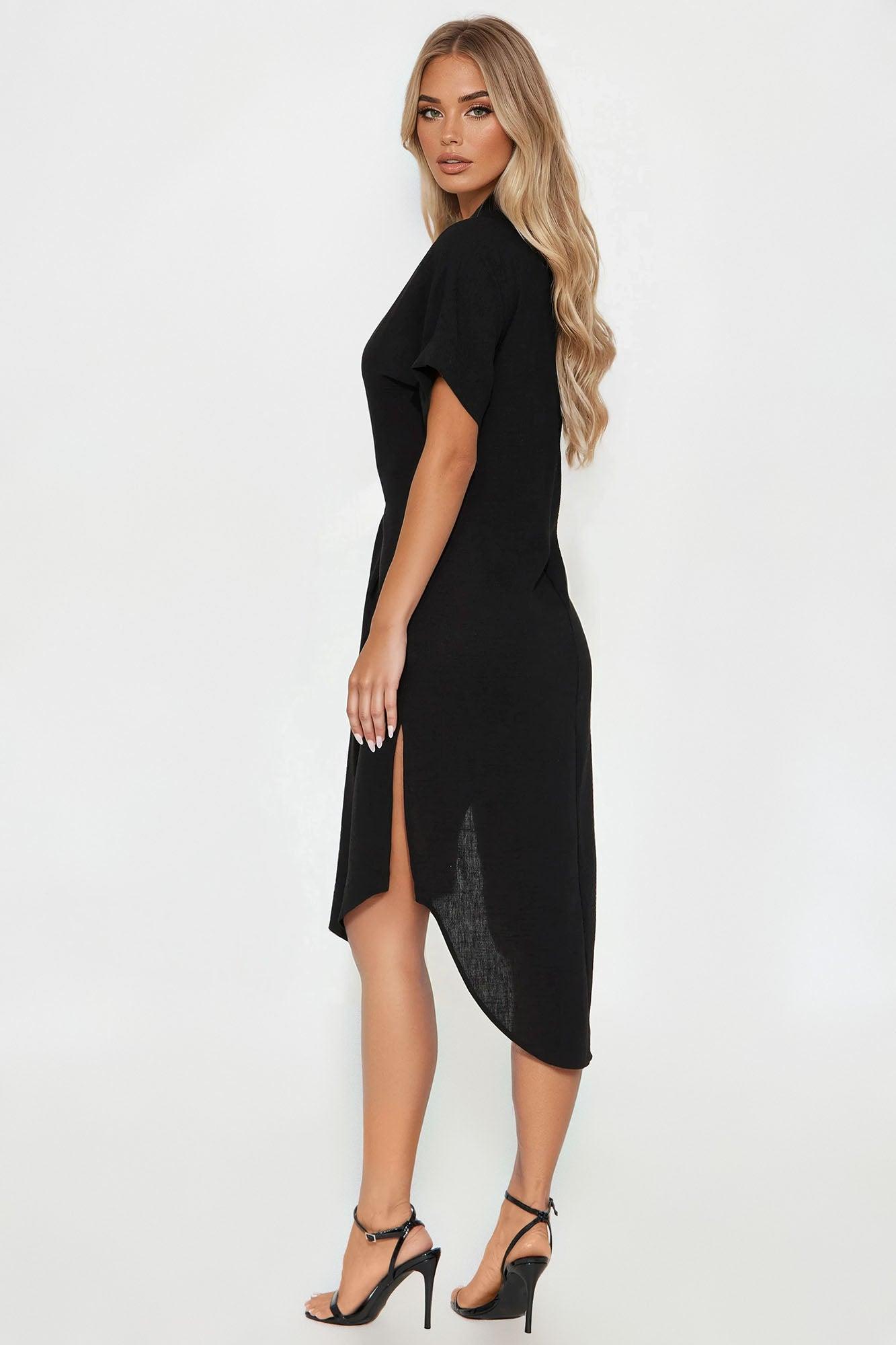 Casual Stroll Gauze Shirt Midi Dress - Black Product Image