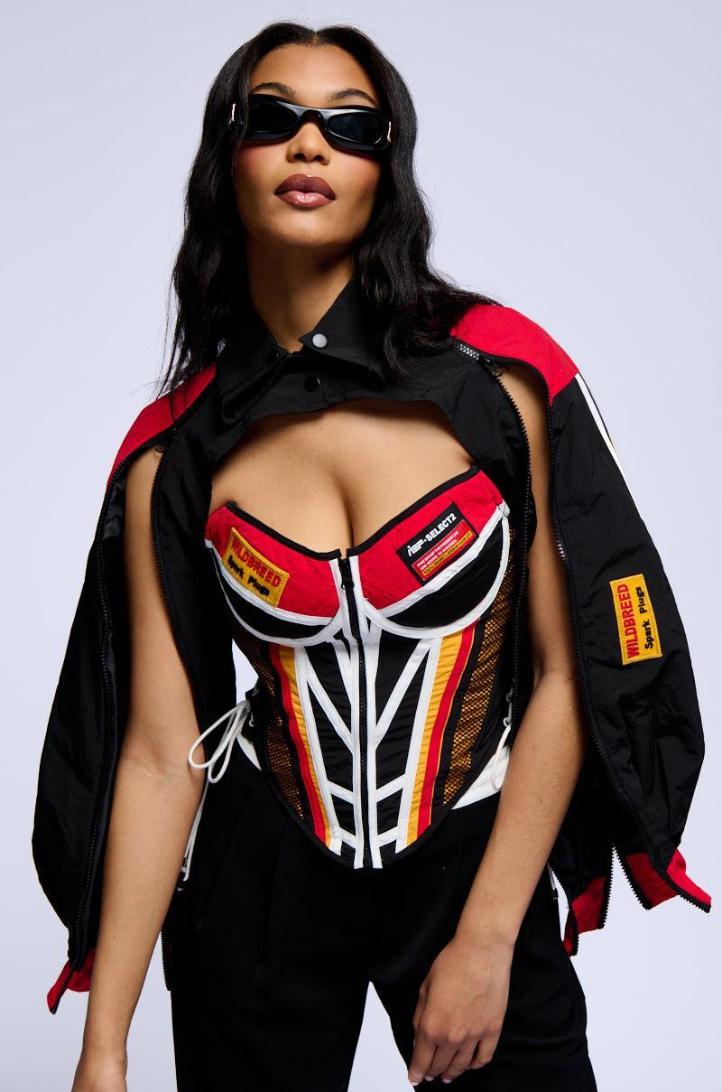 NEED FOR SPEED ZIP UP FRONT CORSET TOP Product Image