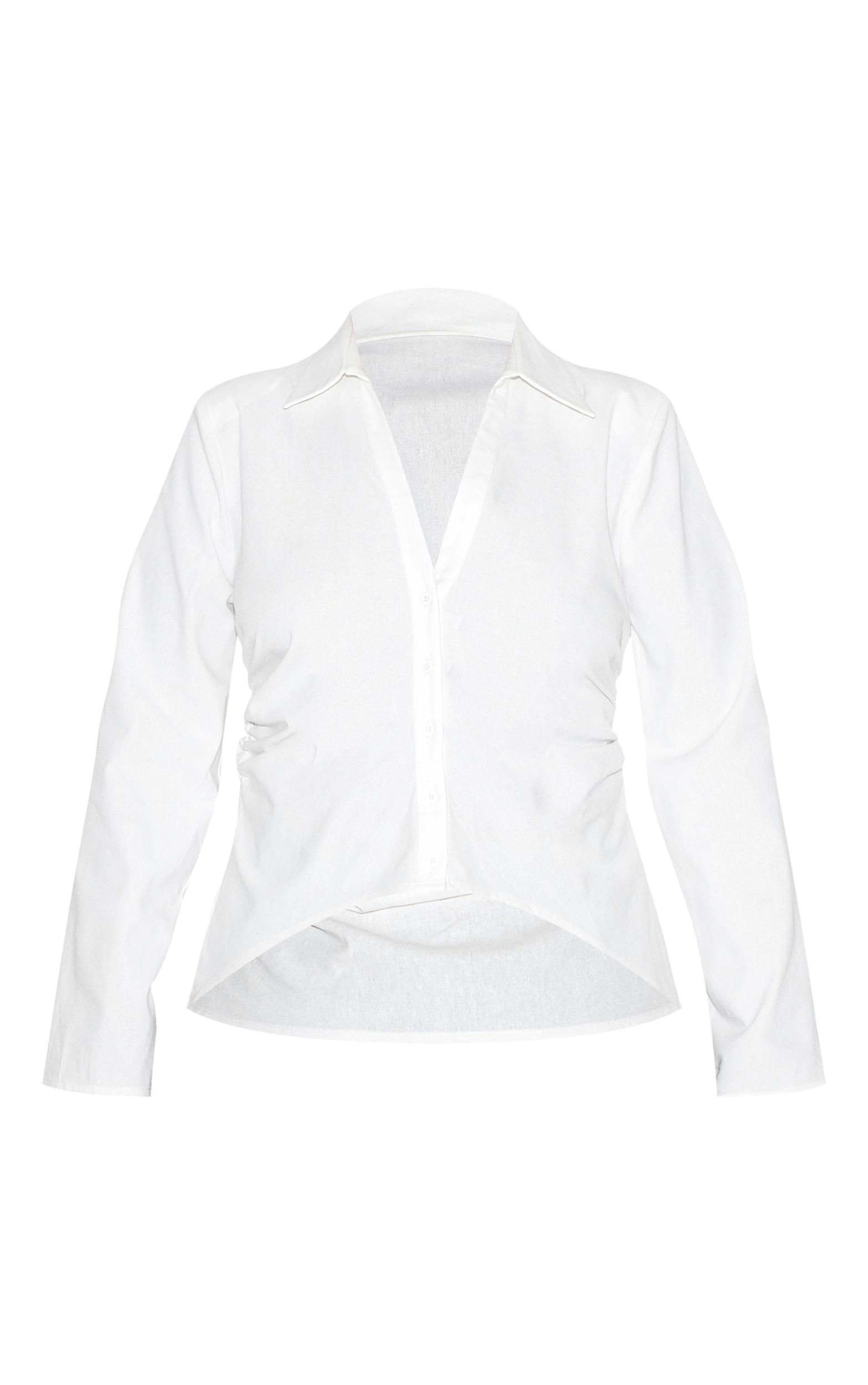 Plus White Linen Shoulder Padded Fitted Shirt Product Image