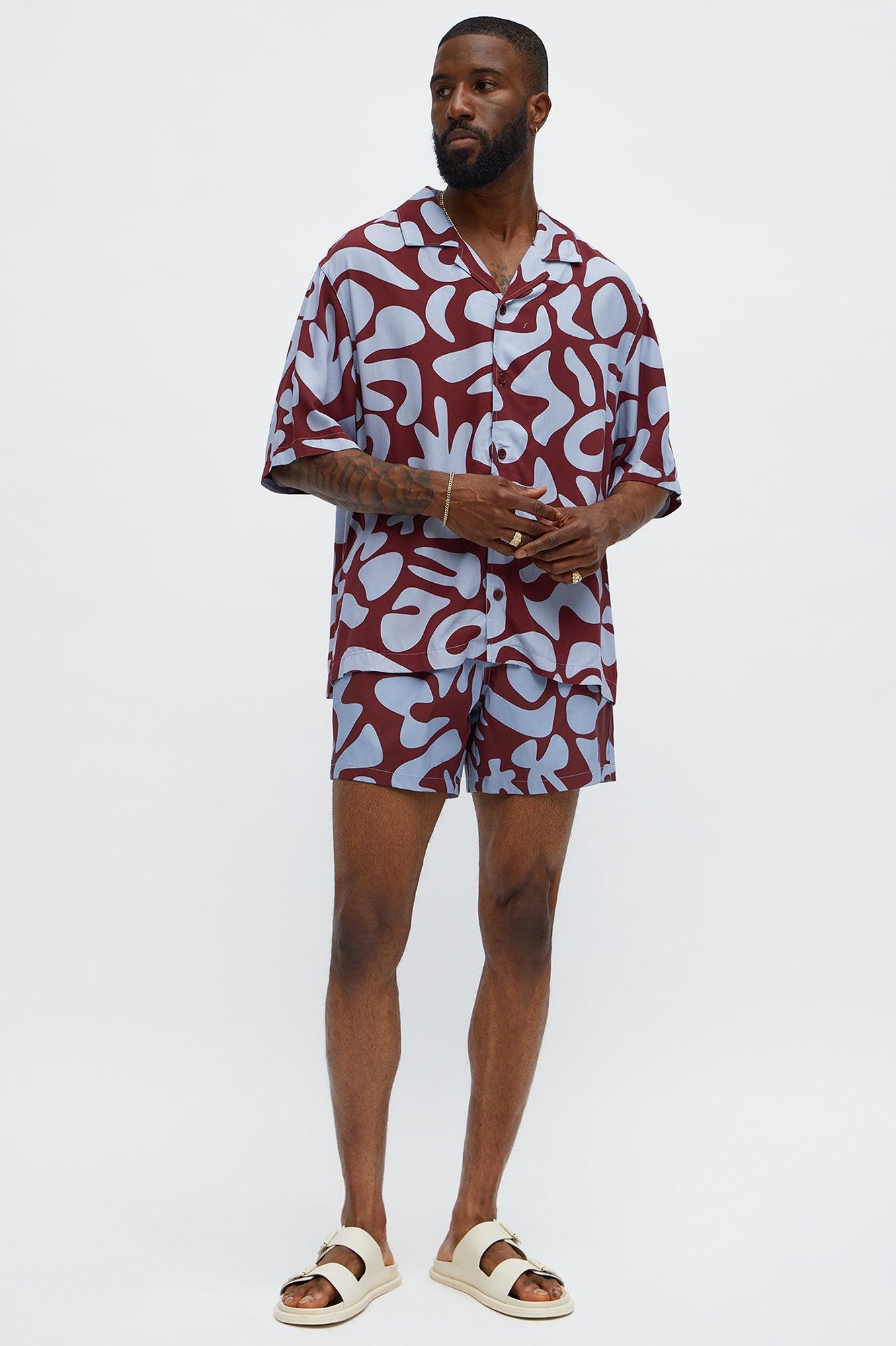 Relaxed Chateau Abstract Button Up Shirt - Burgundy/combo Male Product Image