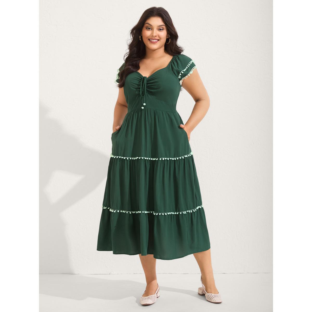 Plus Size Ruffled Sweetheart Neck Tiered Midi Dress DarkGreen Women Heart neckline Sleeveless Curvy BloomChic 28/5X Product Image