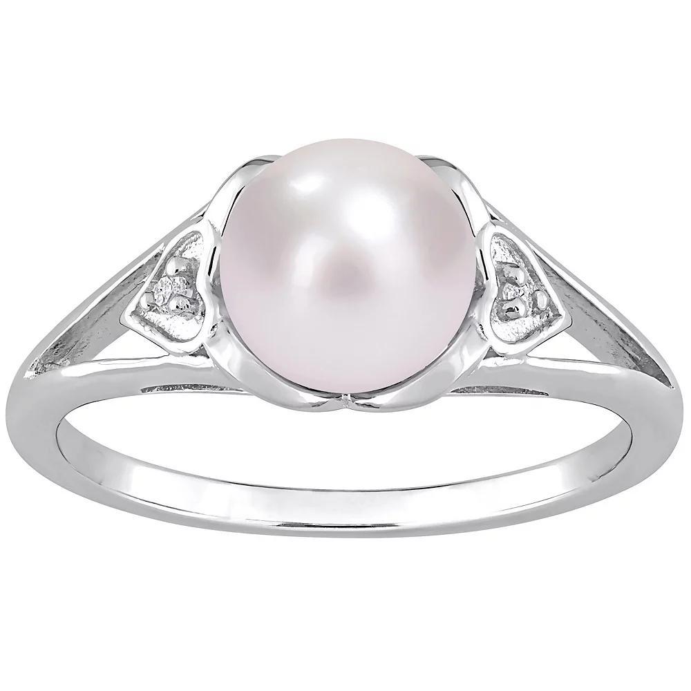 Stella Grace Sterling Silver Freshwater Cultured Pearl & Diamond Accent Split-Shank Ring, Women's, Size: 7 Product Image