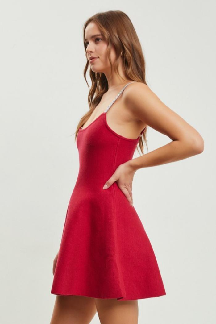 Rhinestone Strap Knit Dress Product Image