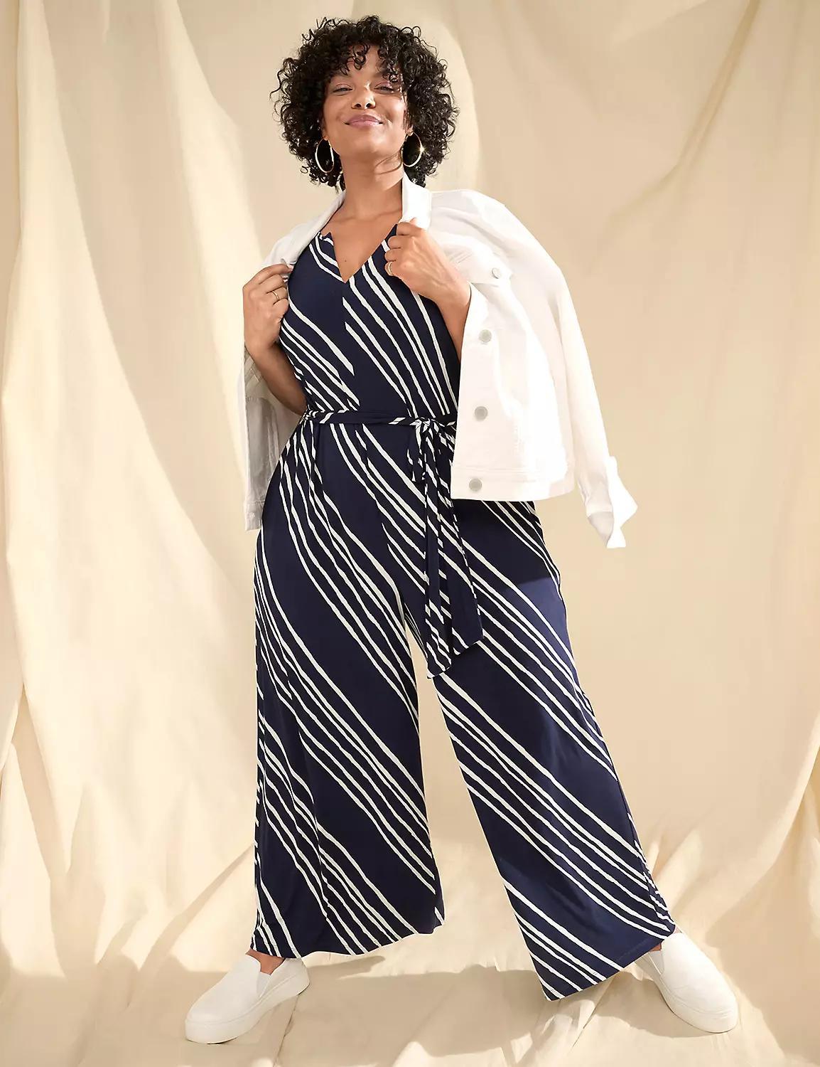 Notch-Neck Tie-Waist Jersey Jumpsuit Product Image
