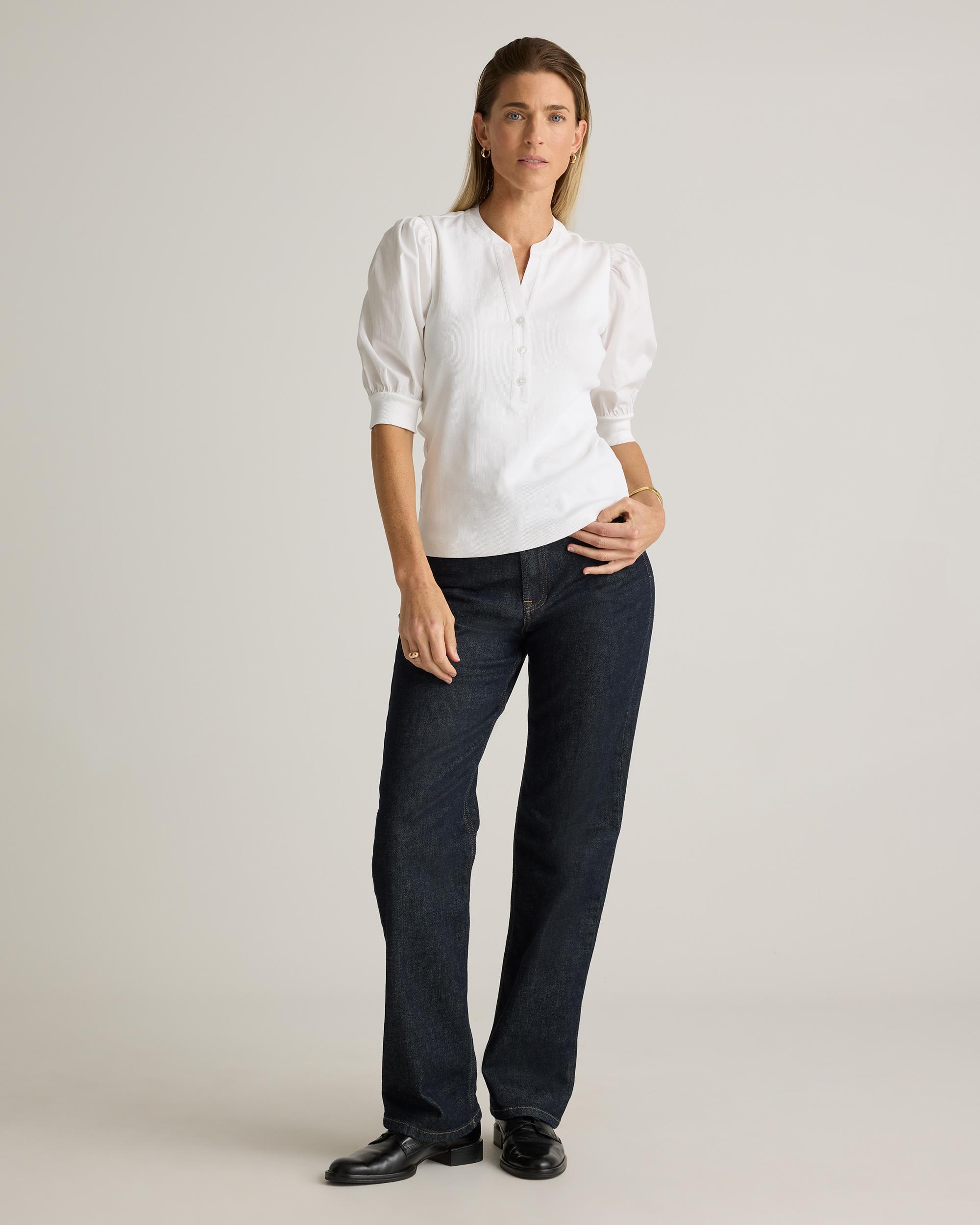 Quince | Women's Cotton Mixed Media Puff Sleeve Top Size XL, Tencel Product Image