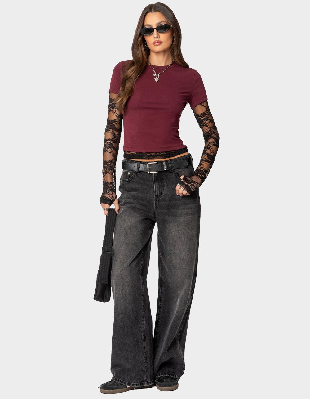 EDIKTED Layered Lace Sleeve Tee Product Image