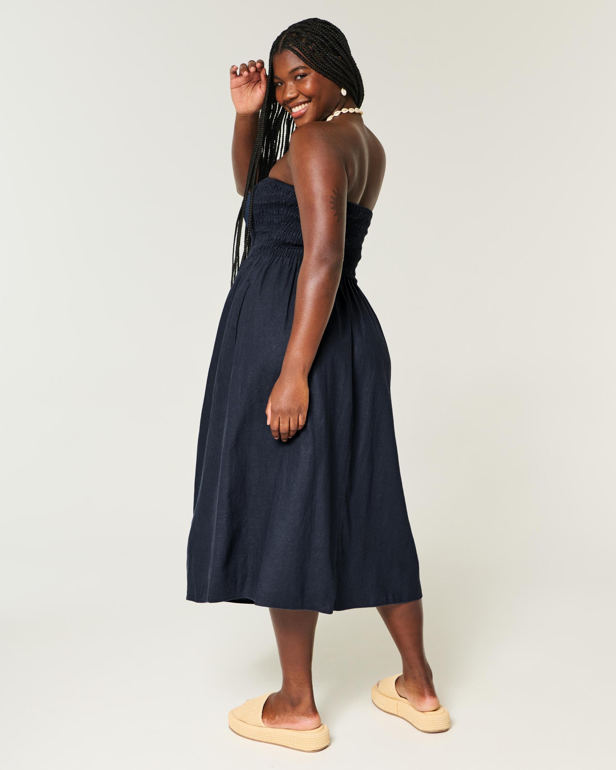 Strapless Linen-Blend Midi Dress Product Image
