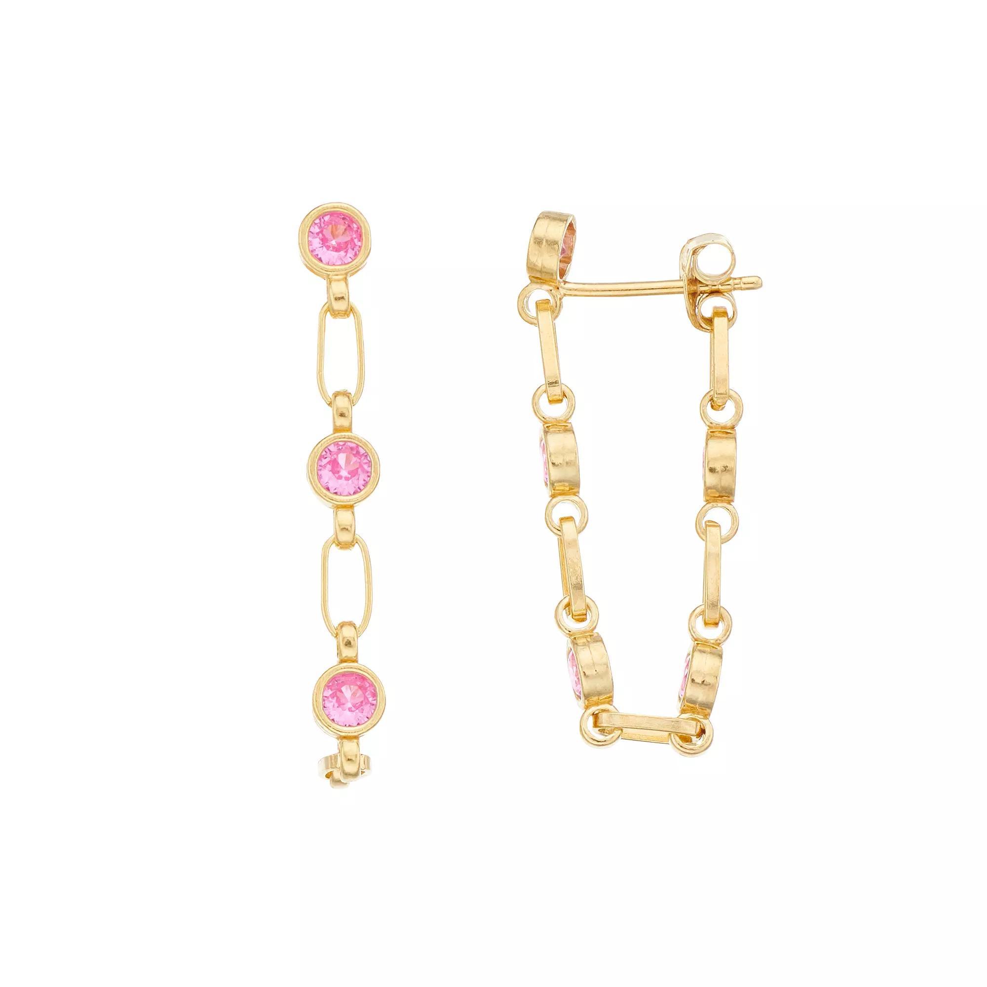 Kristen Kesho Sterling Silver Lab-Created Pink Sapphire Front-to-Back Chain Hoop Earrings, Women's, Gold Tone Product Image