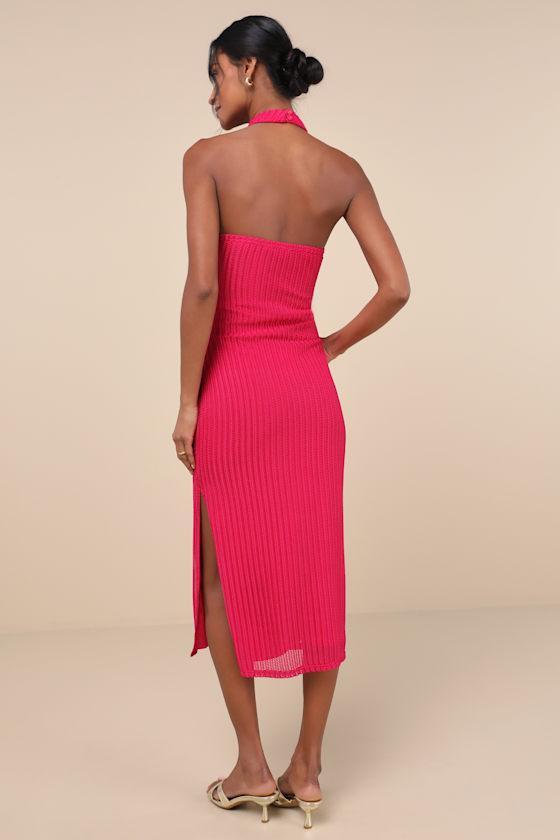 Poised Attitude Berry Pink Halter Cutout Twist-Front Midi Dress Product Image