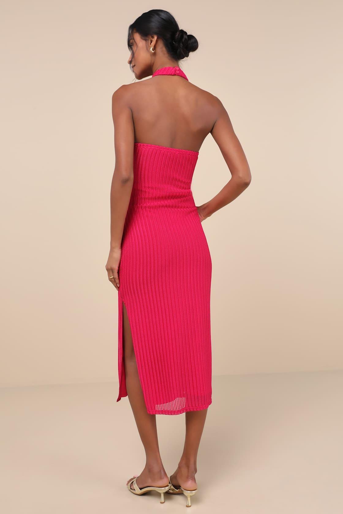 Poised Attitude Berry Pink Halter Cutout Twist-Front Midi Dress Product Image