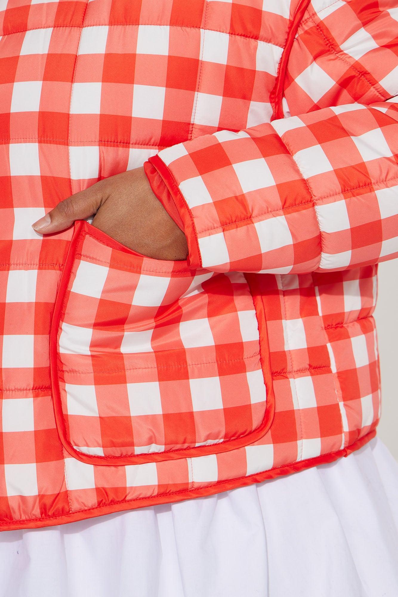 Sweet As Ever Lightweight Quilted Plaid Jacket - Red/White Product Image