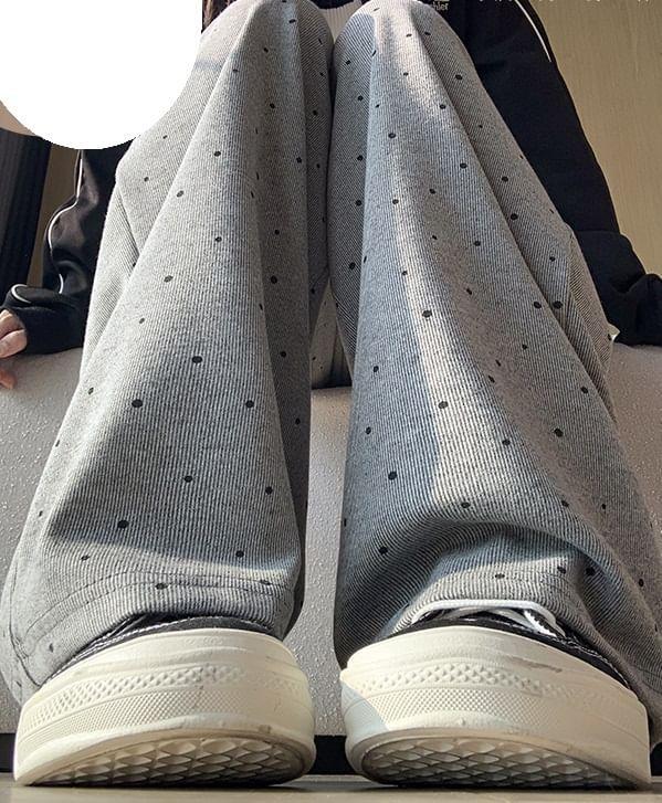 Mid Rise Dotted Wide Leg Pants Product Image