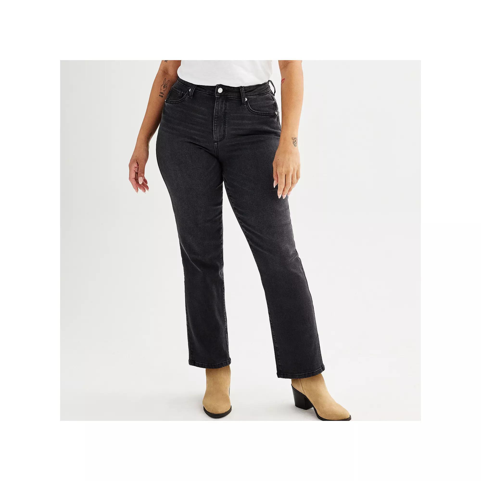 Women's Sonoma Goods For Life® High Rise Curvy Straight Jeans, Size: 18 Regular, Black Wash Product Image