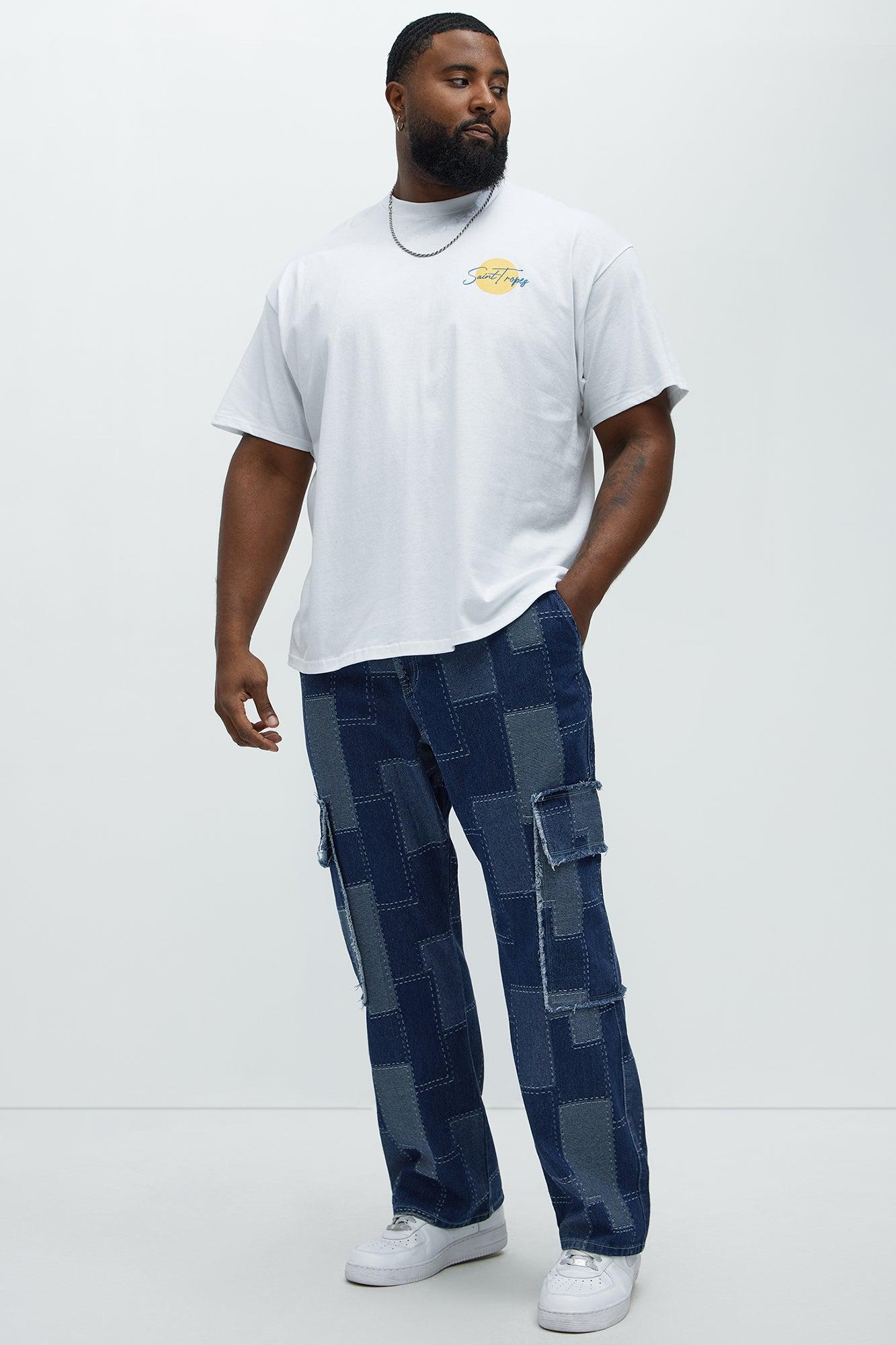 Shibori Patched Straight Jeans - Indigo Product Image