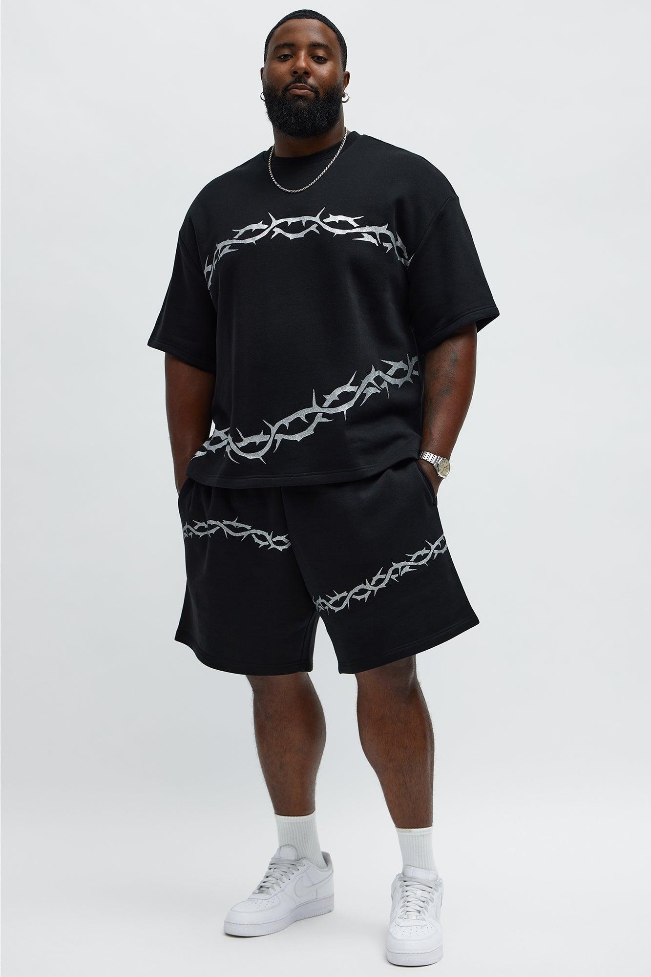 Tyson Relaxed Barbed Wire Shorts - Black Product Image