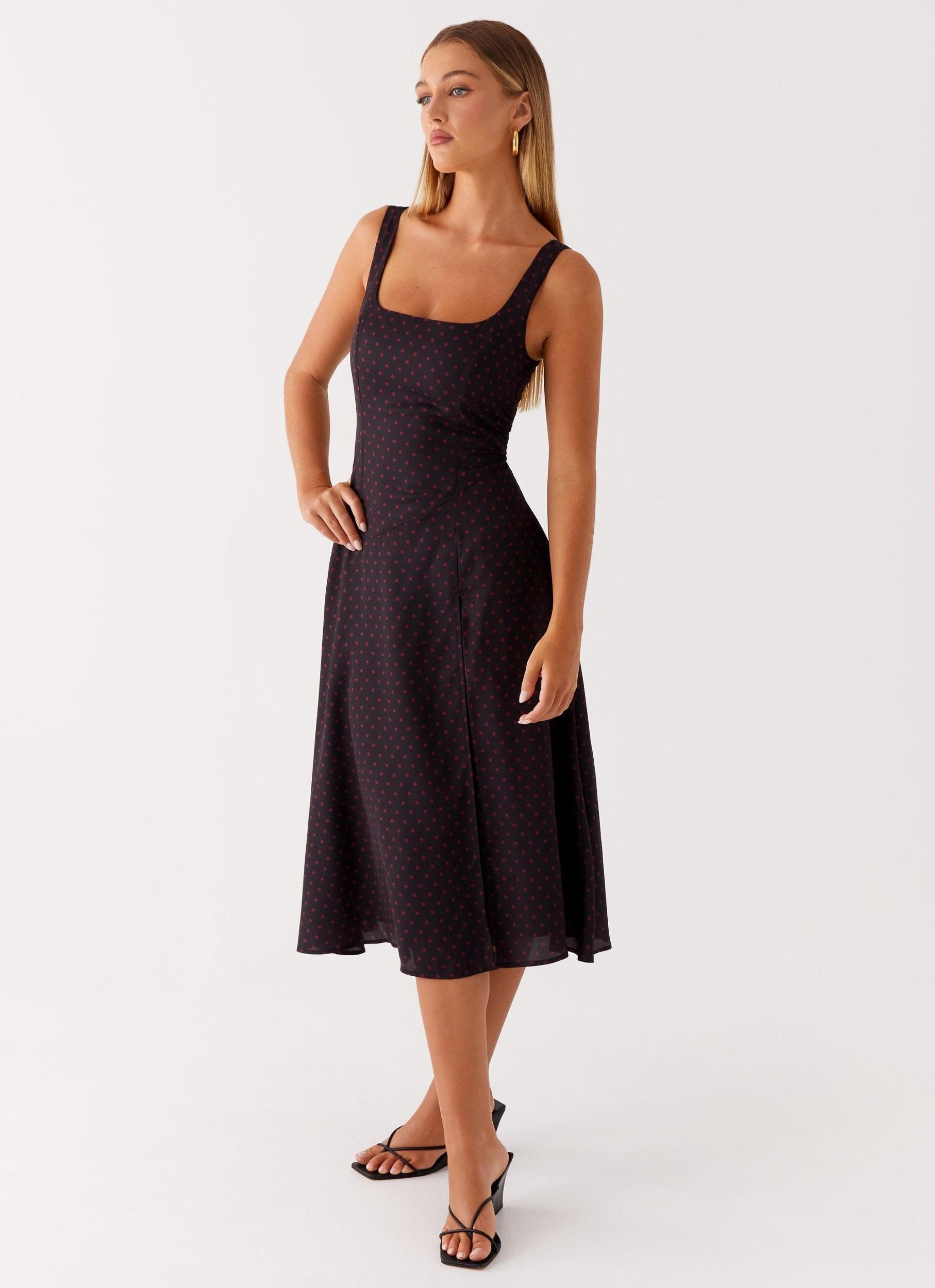 Rowyn Midi Dress - Black Polka Dot Product Image