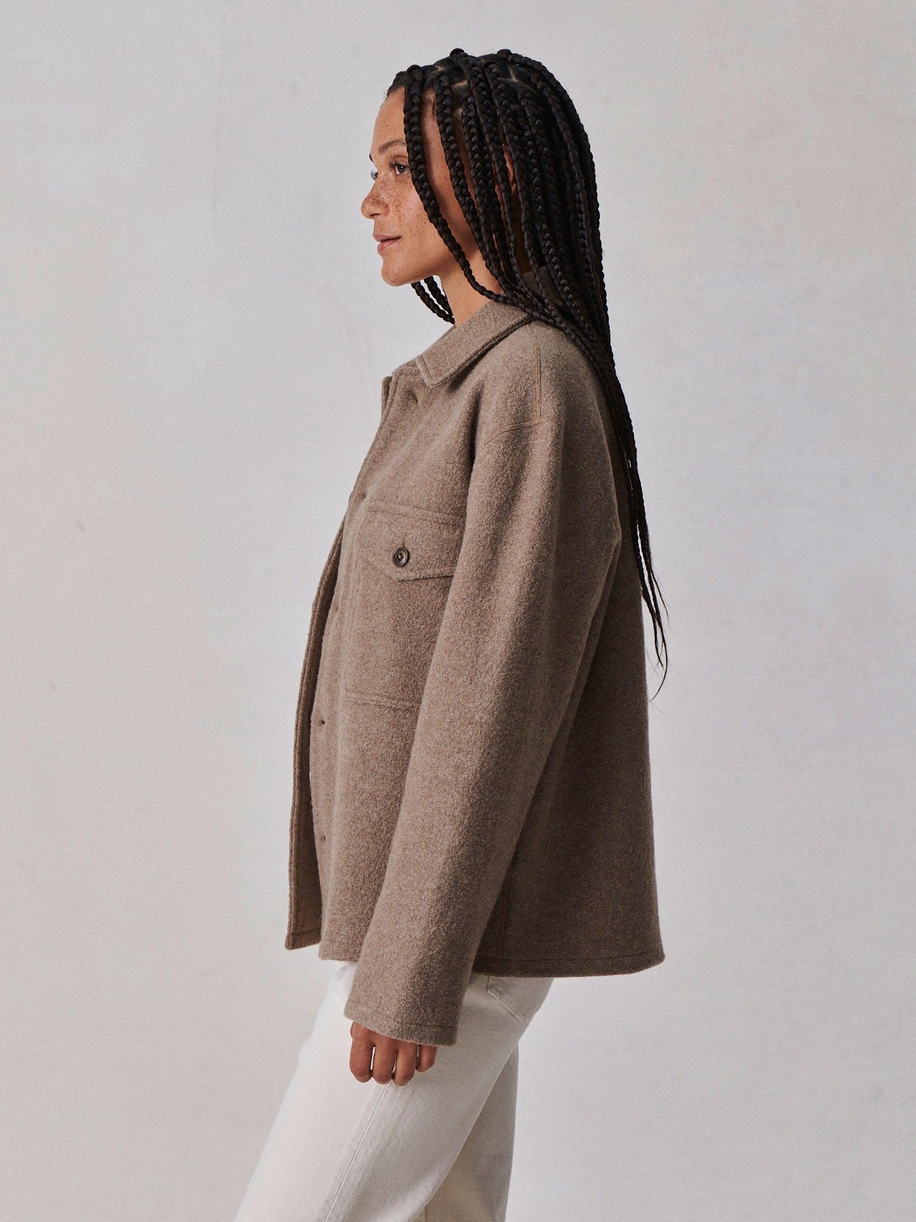 Marled Deep Khaki Felted Field Shirt Product Image