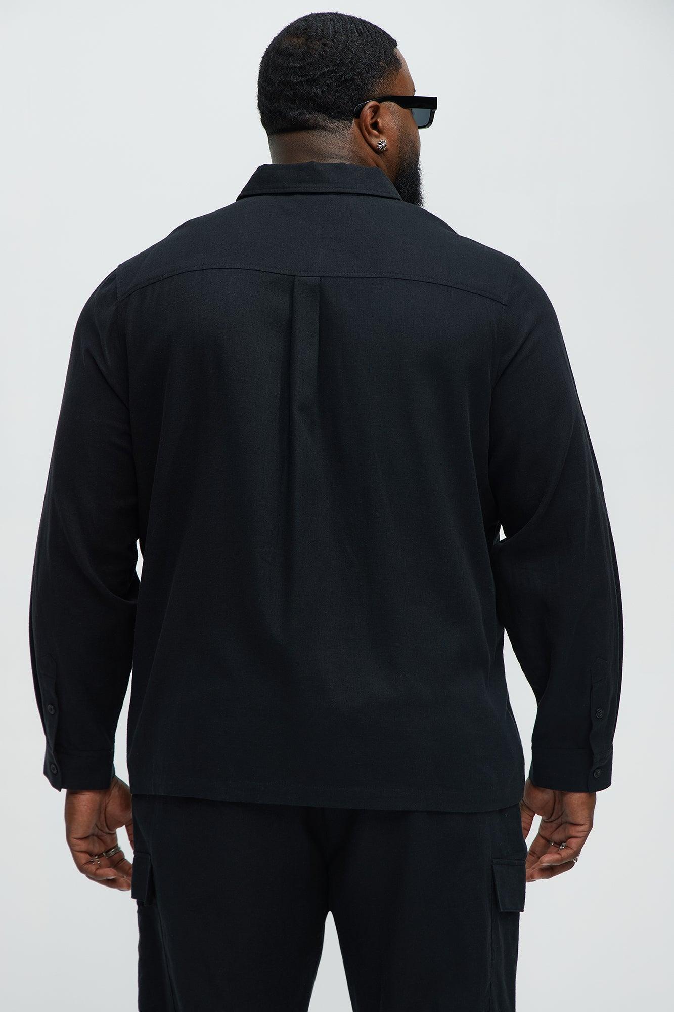 Bahamas Linen Long Sleeve Shirt - Black Male Product Image