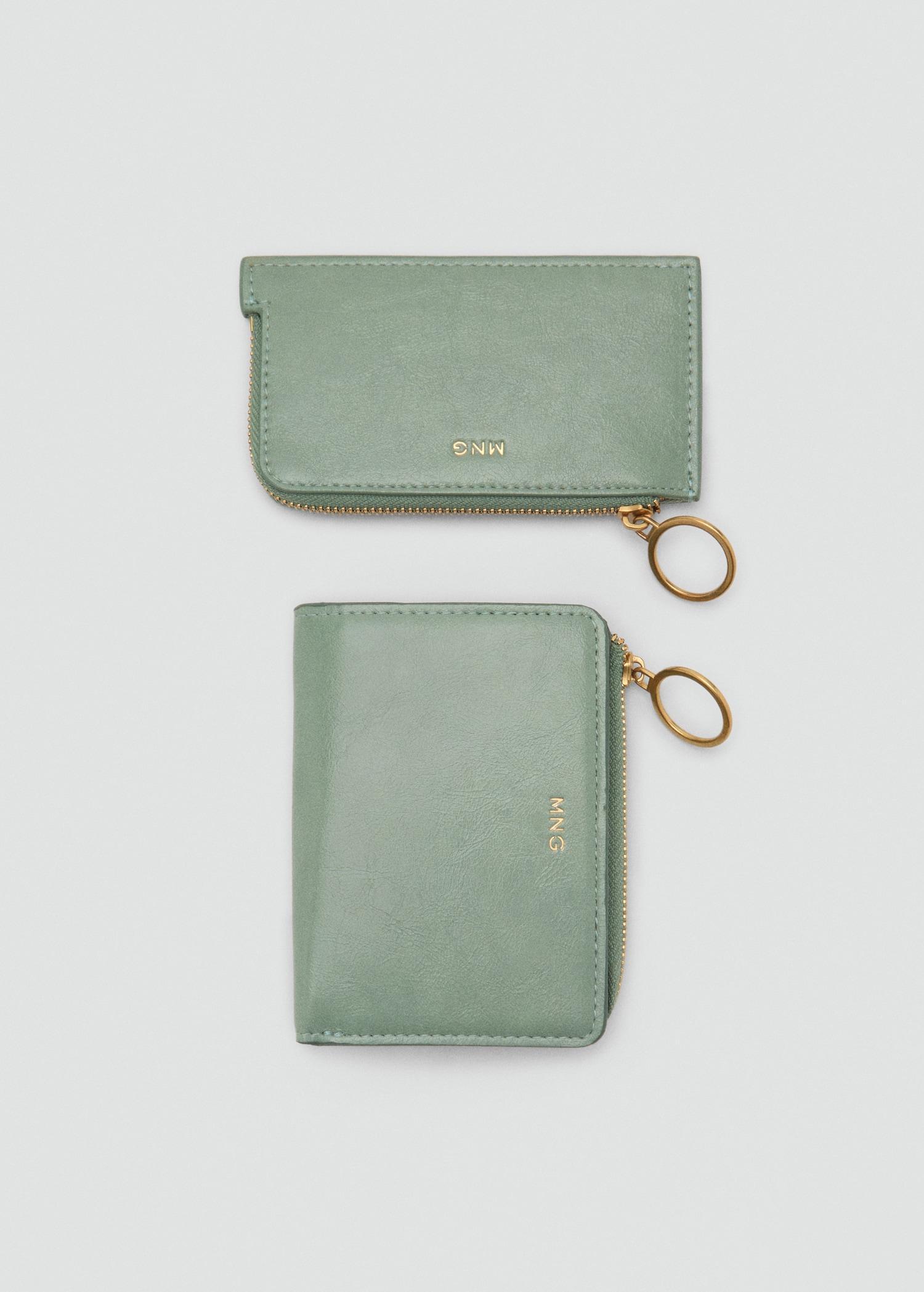 Hammered leather-effect card holder with zipper - Women | MANGO USA Product Image
