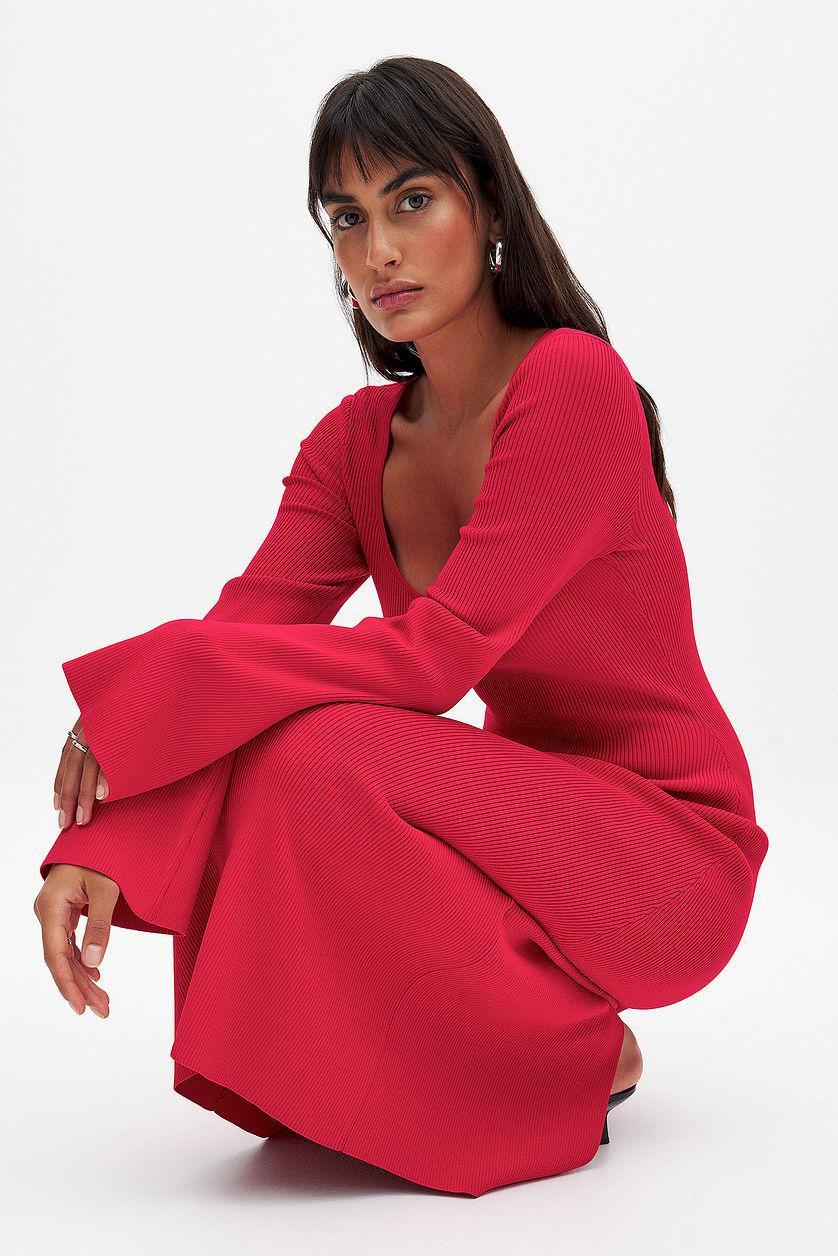 Fine Knitted Trumpet Sleeve Midi Dress Product Image