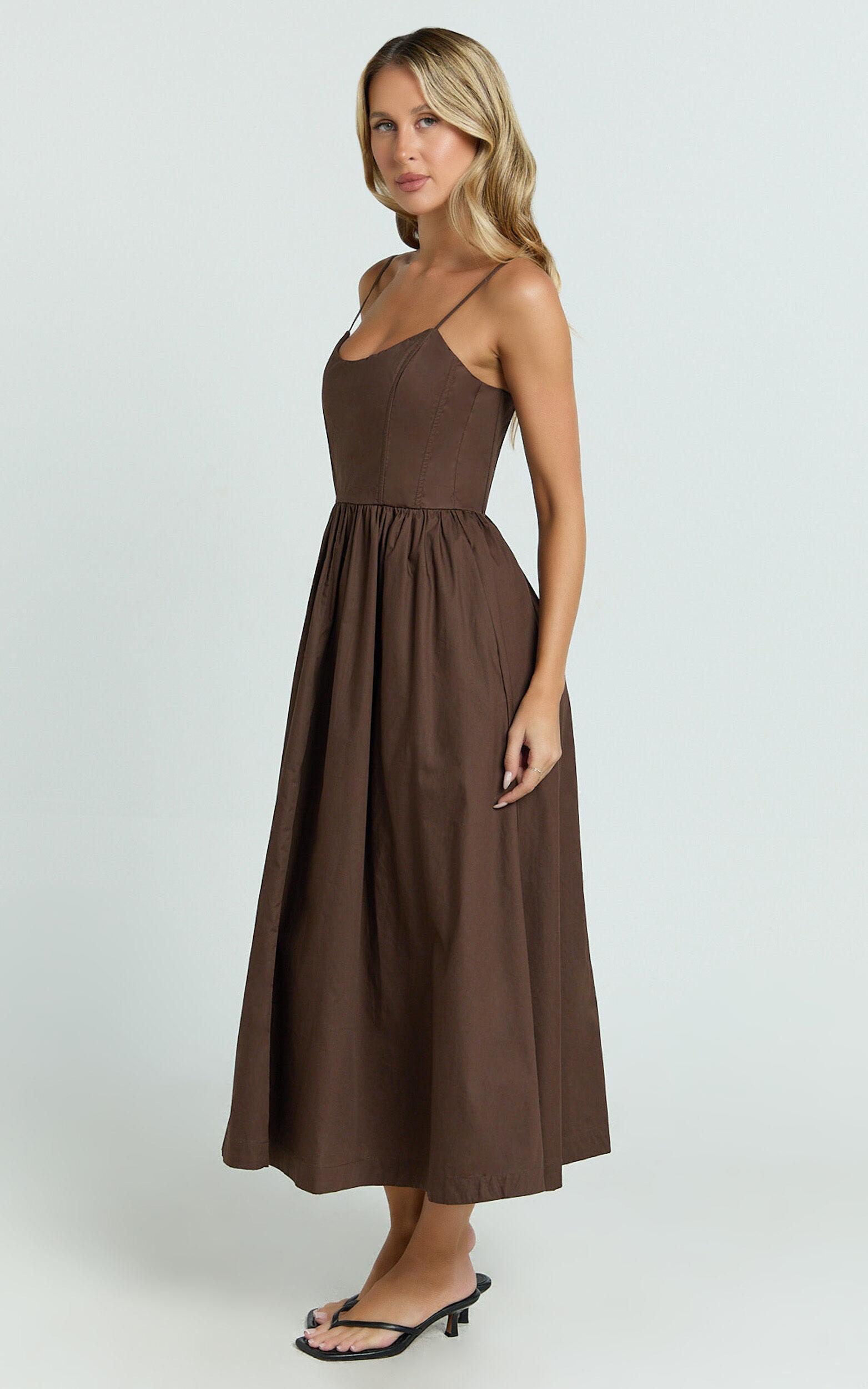 Braelyn Midi Dress - Scoop Neck Flare Dress in Chocolate Product Image