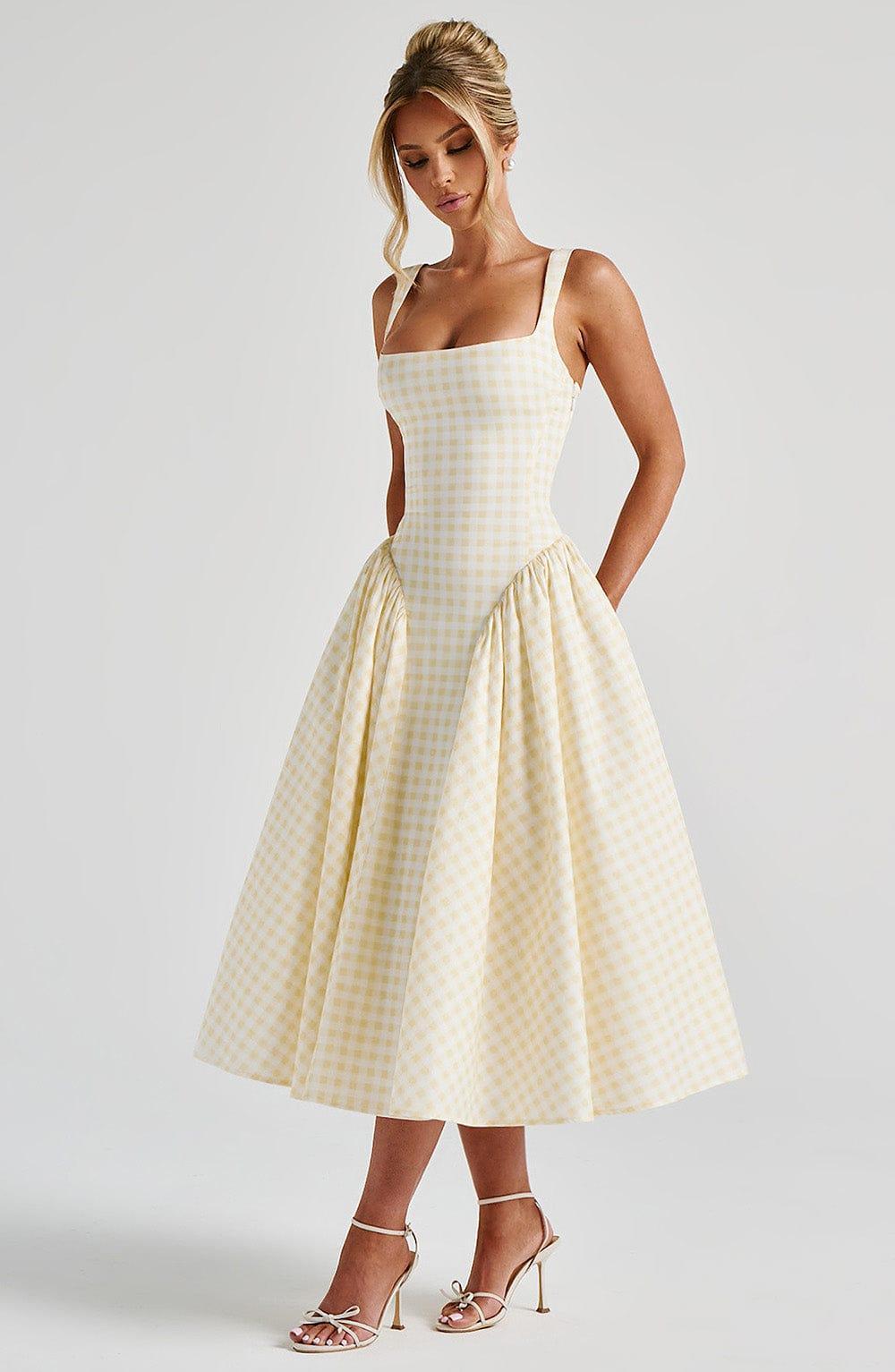 Sherrie Midi Dress - Lemon Gingham Product Image
