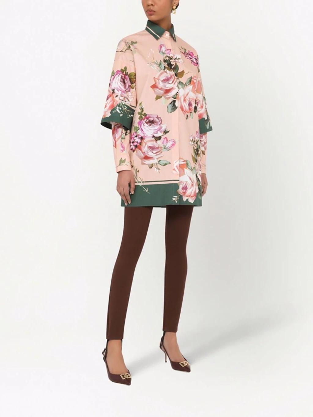 DOLCE & GABBANA Floral-print Longline Shirt In Pink Product Image