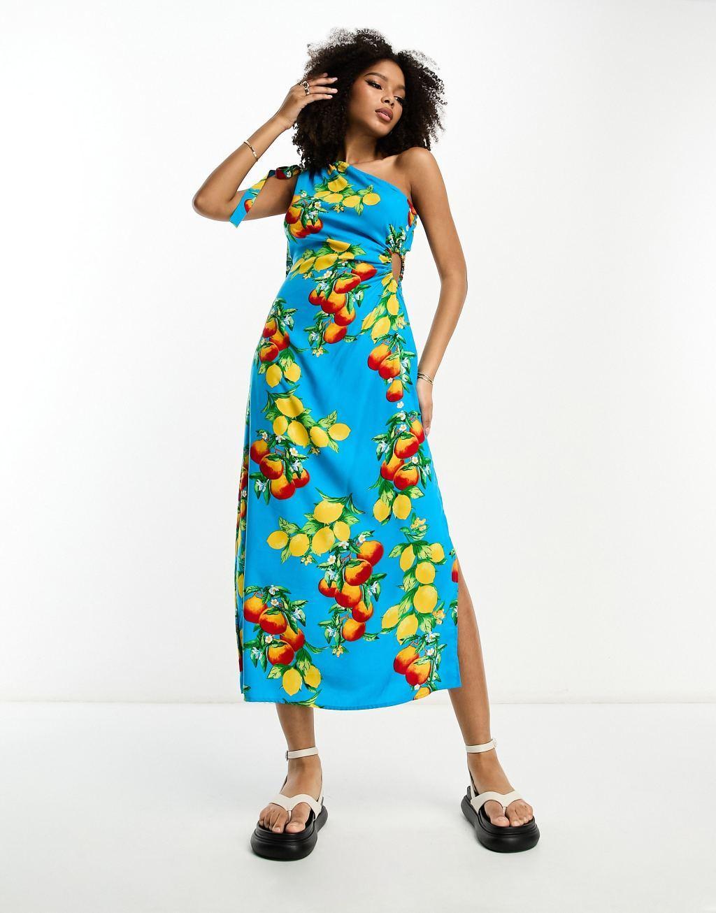 ASOS DESIGN one shoulder cut out midi dress Product Image