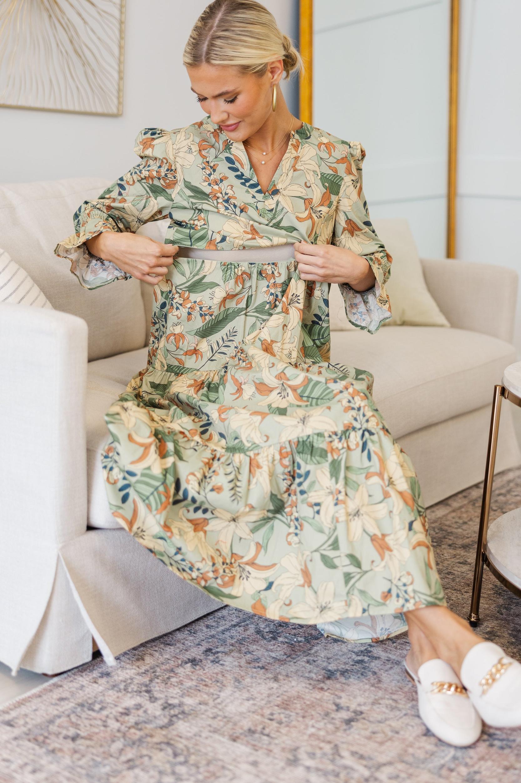 NURSING COLLECTION: What A Surprise Sage Floral Midi Dress Female Product Image