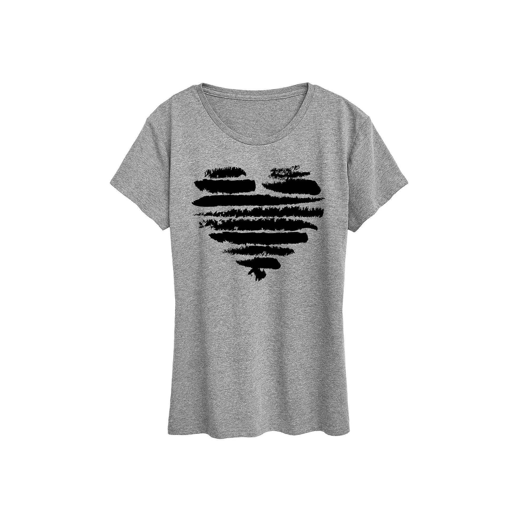 Womens Brushstroke Heart Stripes Graphic Tee Grey Dark Red Product Image
