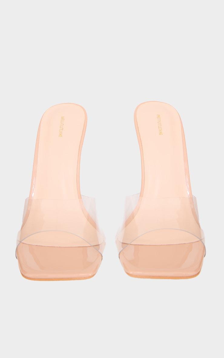 Nude Pu Square Toe Clear Perspex Heeled Mules Product Image