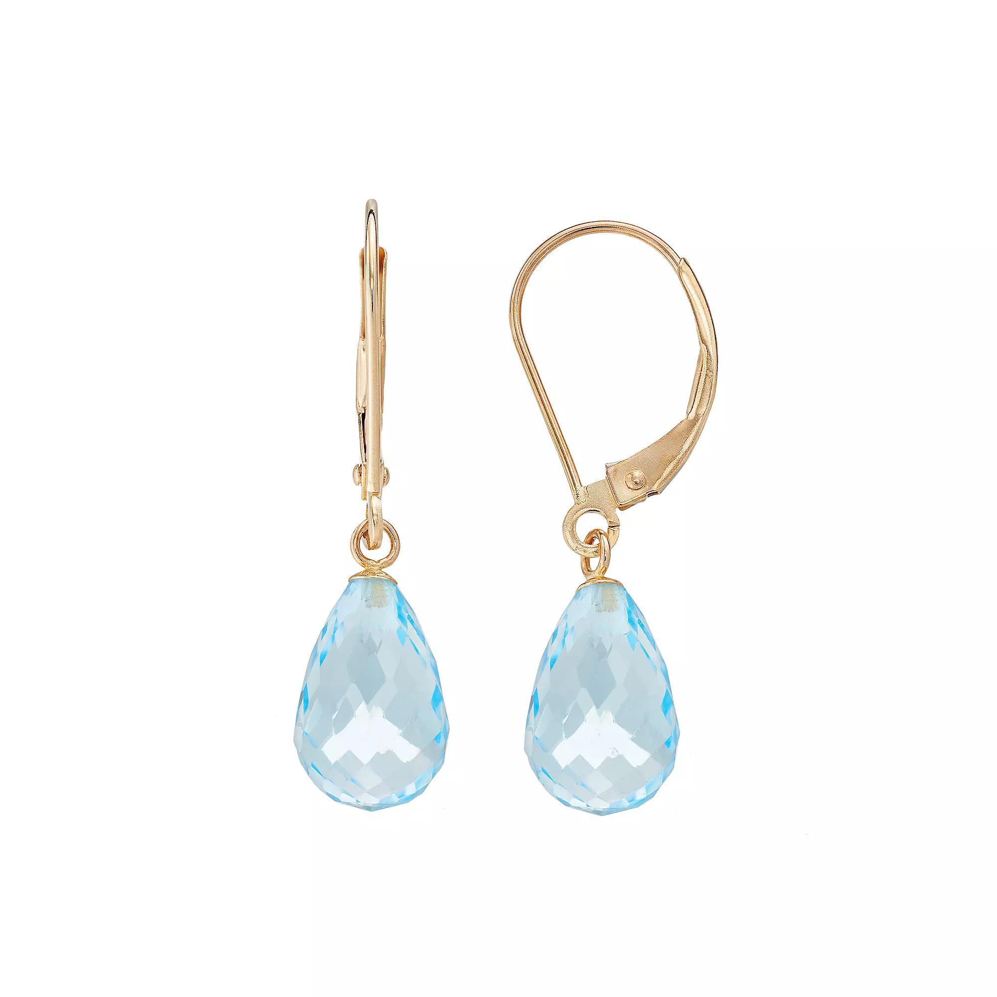 14k Gold Blue Topaz Briolette Drop Earrings, Women's Product Image