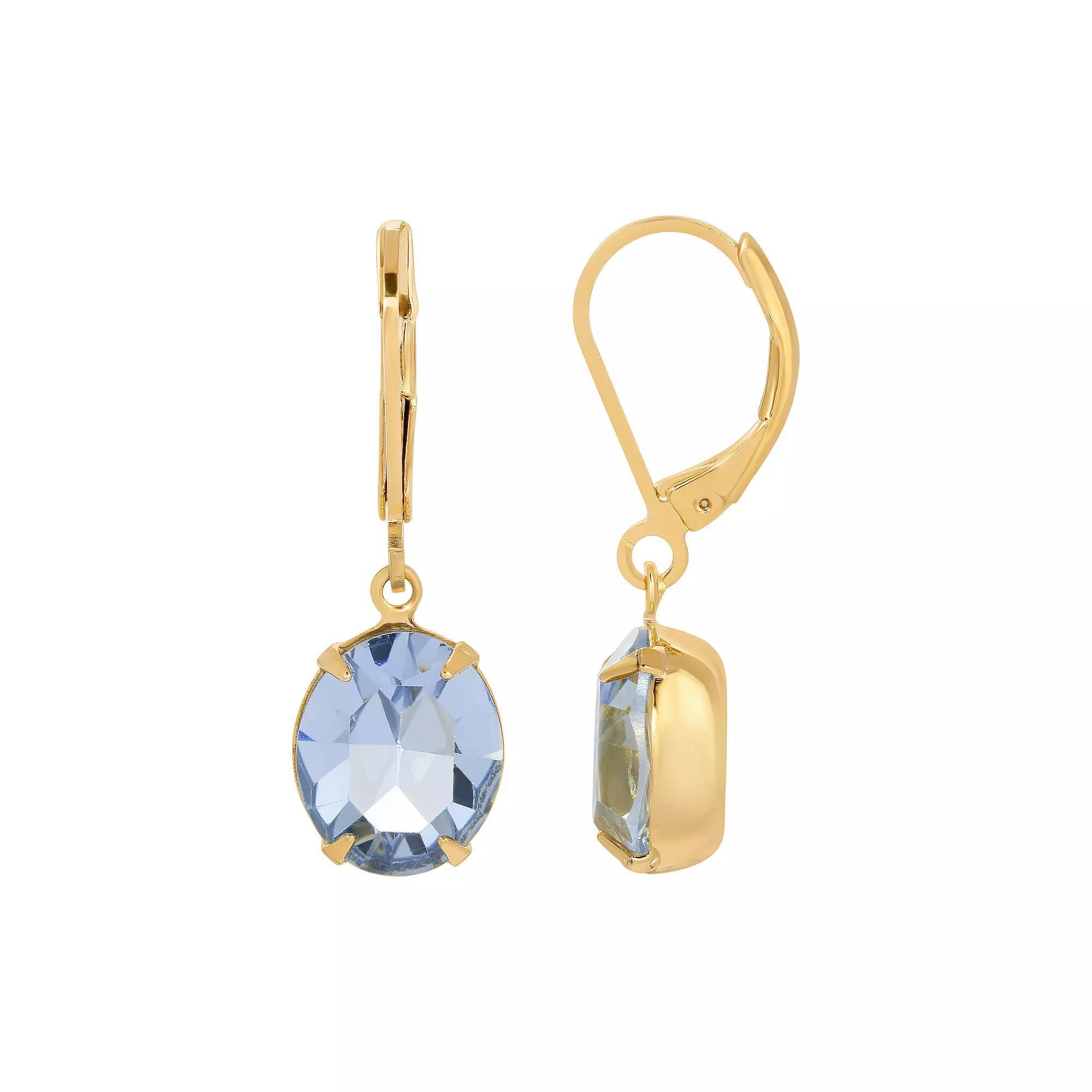 1928 Gold Tone Light Blue Crystal Drop Earrings, Womens Product Image