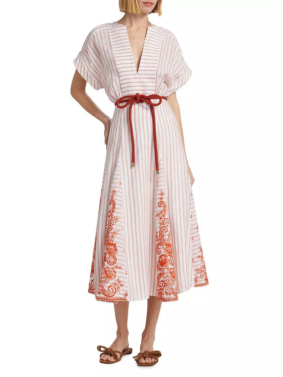 Casandra Stripe Self-Tie Midi-Dress Product Image